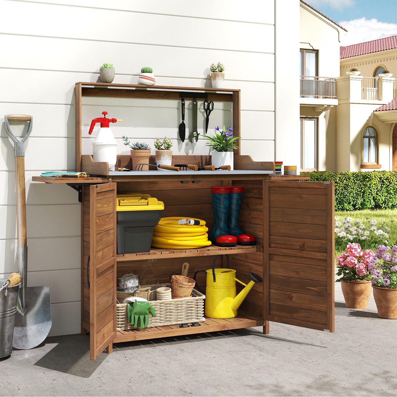 COSTWAY Pflanztisch (1-St), Gärtnertisch, Blumentisch, mit klappbarer Seite günstig online kaufen