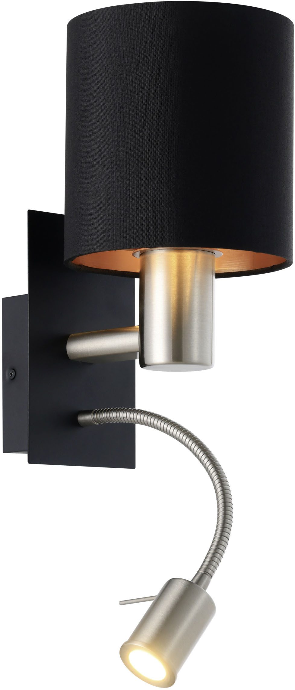 EGLO Wandleuchte PASTERI Wandlampe - Stahl - E27;LED - 1X40W;1X3,8W - IP20, Ein-/Ausschalter, Lesearm, ohne Leuchtmittel, Warmweiß, Wandstrahler, Wandspot, Wohnzimmer, Schlafzimmer, L15 x H38 x AL19,5cm