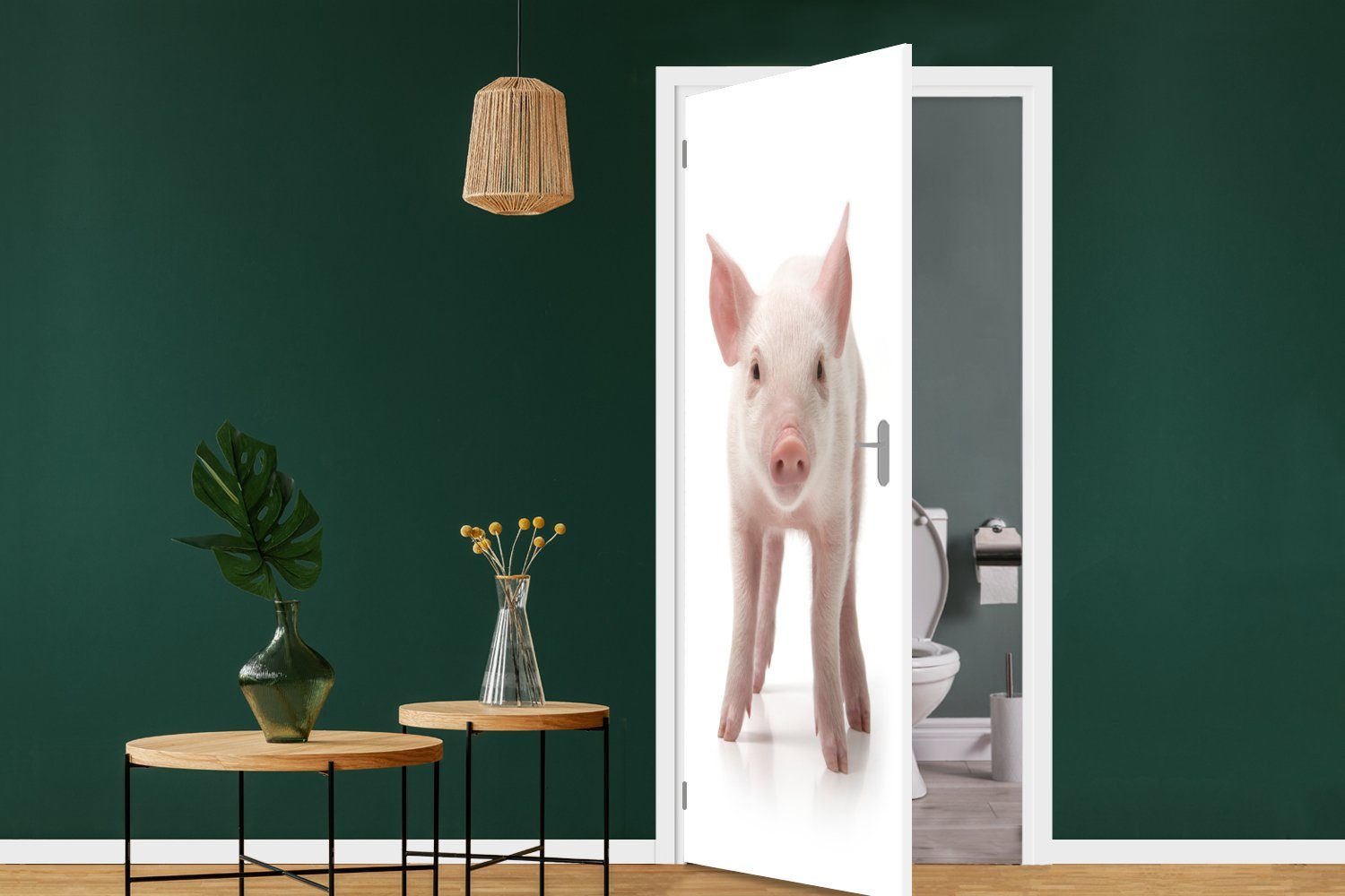 MuchoWow Türtapete Schwein - Weiß, St), - für Tiere 75x205 (1 Fototapete Türaufkleber, Matt, cm Tür, bedruckt