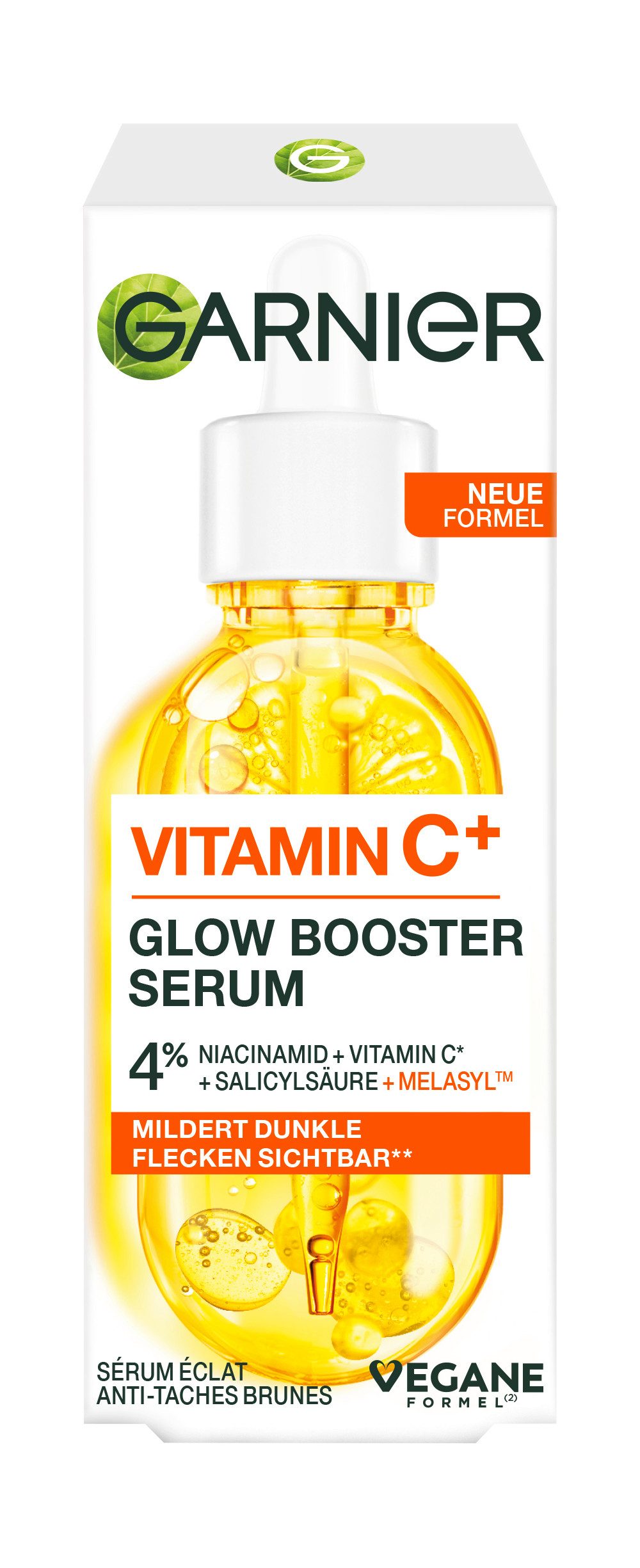 GARNIER Gesichtsserum VITAMIN C+ GLOW BOOSTER SERUM, für empfindliche Haut, flüssige Textur, mit 4 % Niacinamid