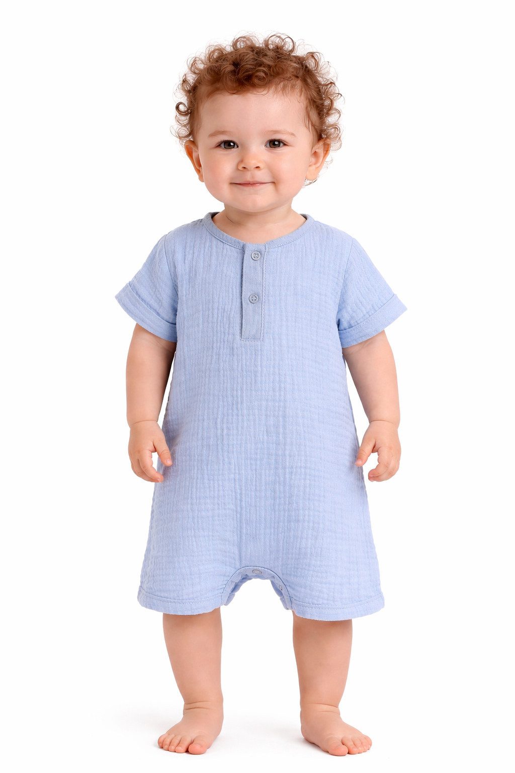 La Bortini Spieler Spieler kurzer Baby Strampler Romper in Hellblau aus reiner Baumwolle, 44 50 56 62 68
