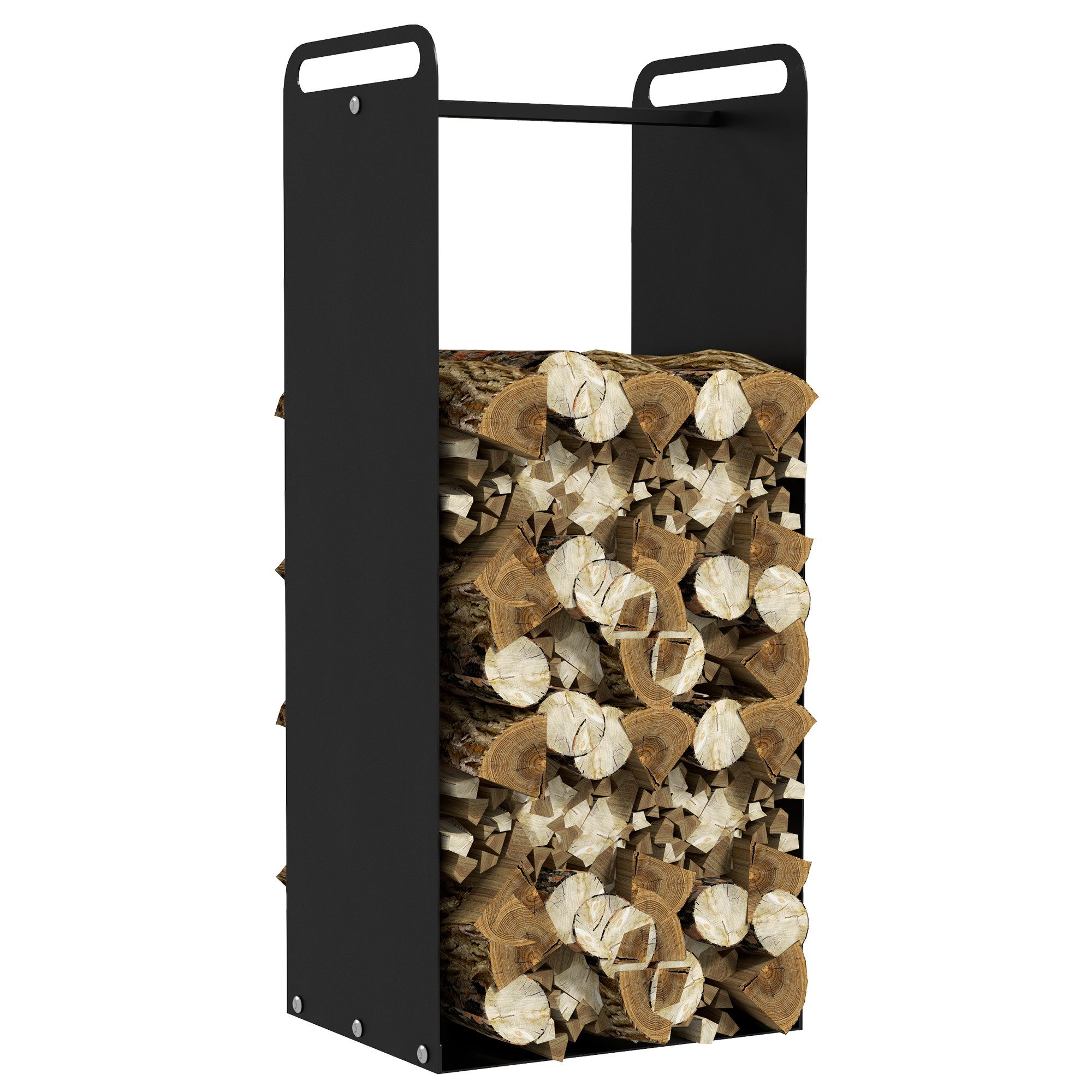 Outsunny Kaminholzregal mit Griffe, BxTxH:37x30x90 cm, (Feuerholzregal, 1-St., Brennholzregal), für Outdoor, Indoor, bis 30 kg, Stahl, Schwarz