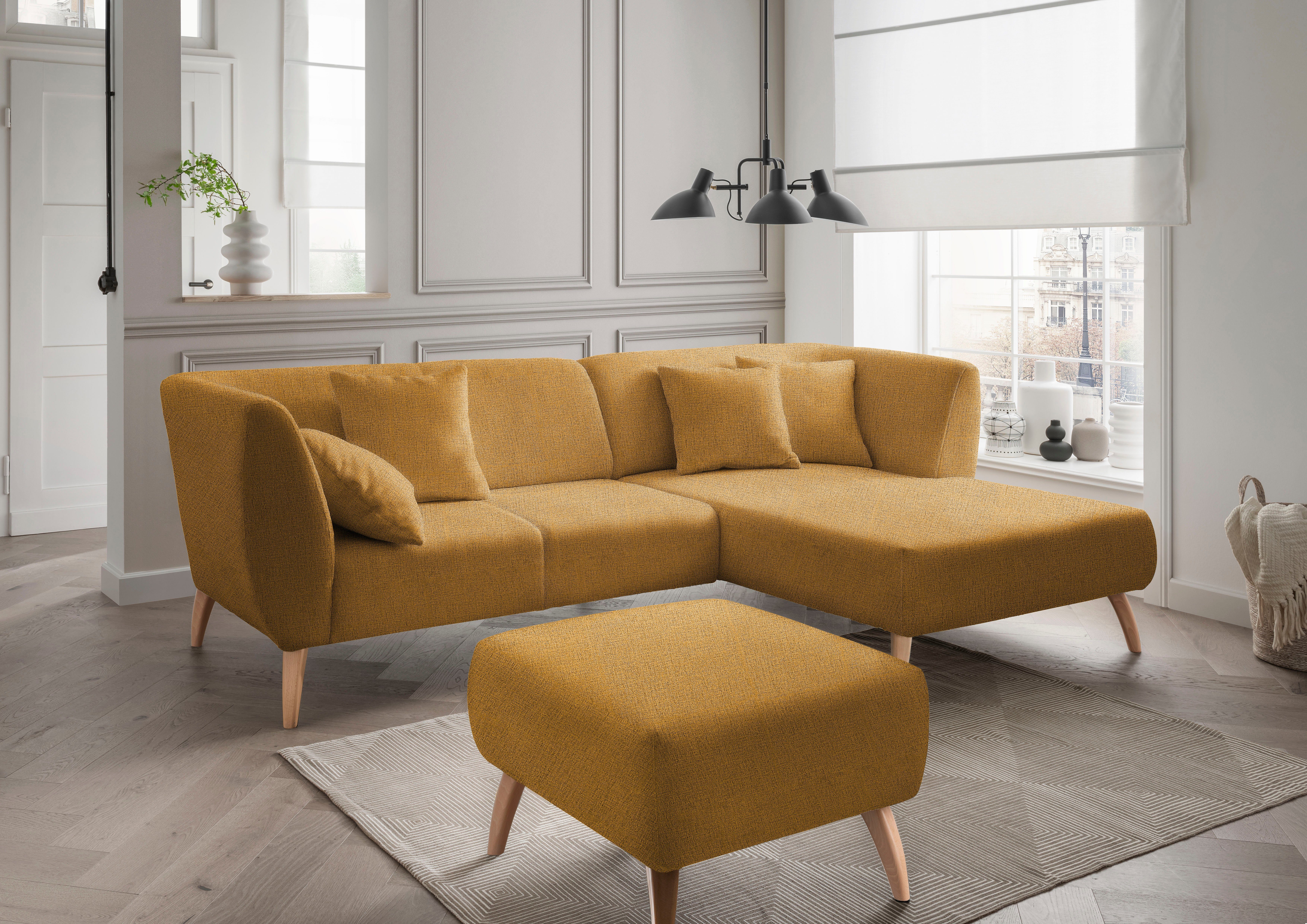 Home affaire Ecksofa Colori Polstermöbel mit zeitlos eleganter Rückenführung. L-Form, Holzfußfarbe wählbar, inkl. 4x Zierkissen