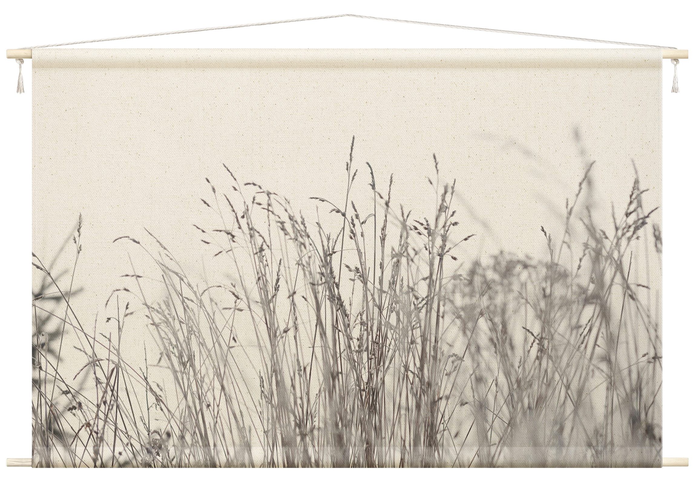 Bilderdepot24 Wandteppich modern Landhaus Gräser beige, rechteckig, Höhe: 2.6 mm, großes Wandbild aus Natur-Baumwolle Wandbehang Stoffbild Tuch Wollseil