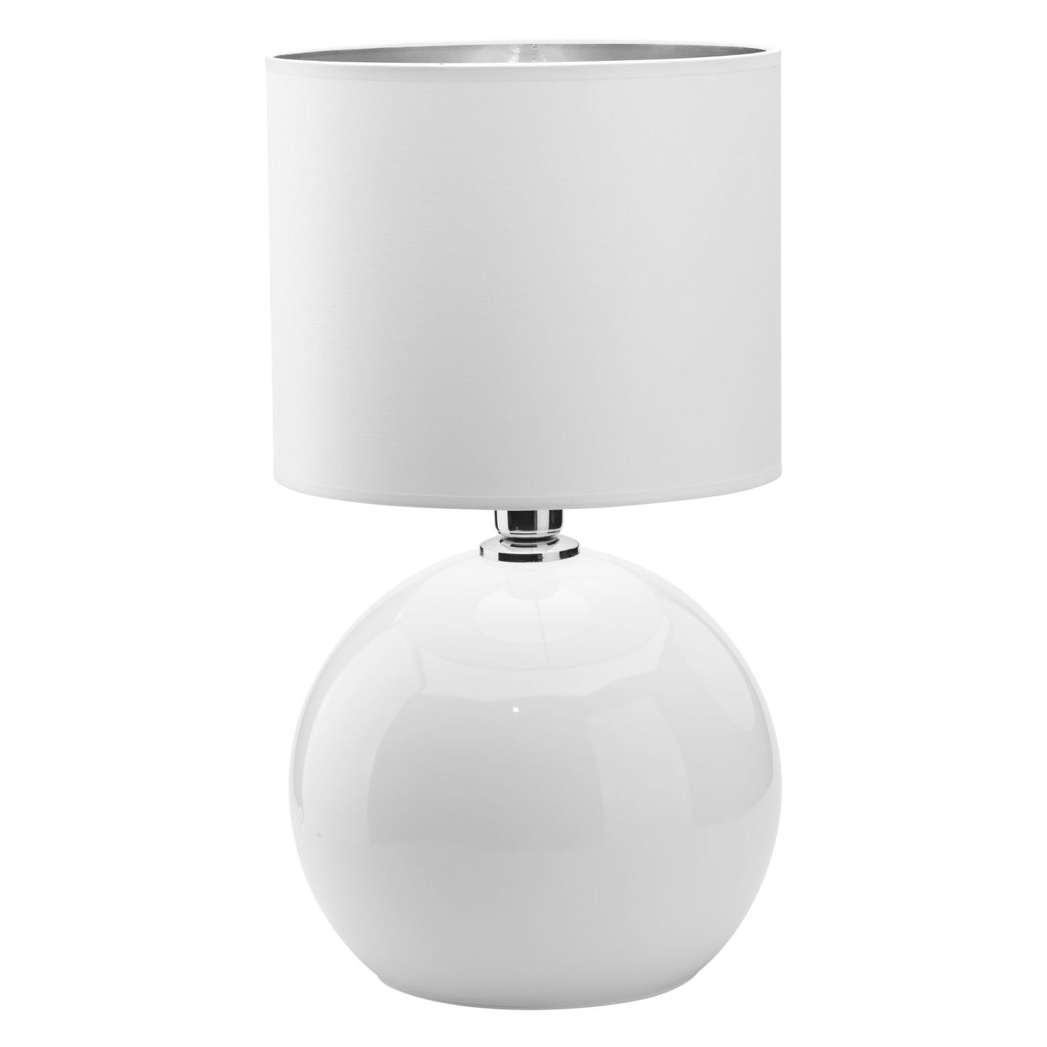 Tischleuchte Glas Weiß Nachttisch Leuchtmittel, Silber Wohnzimmer cm ohne hoch E27 Stoff AMADO, Licht-Erlebnisse 36