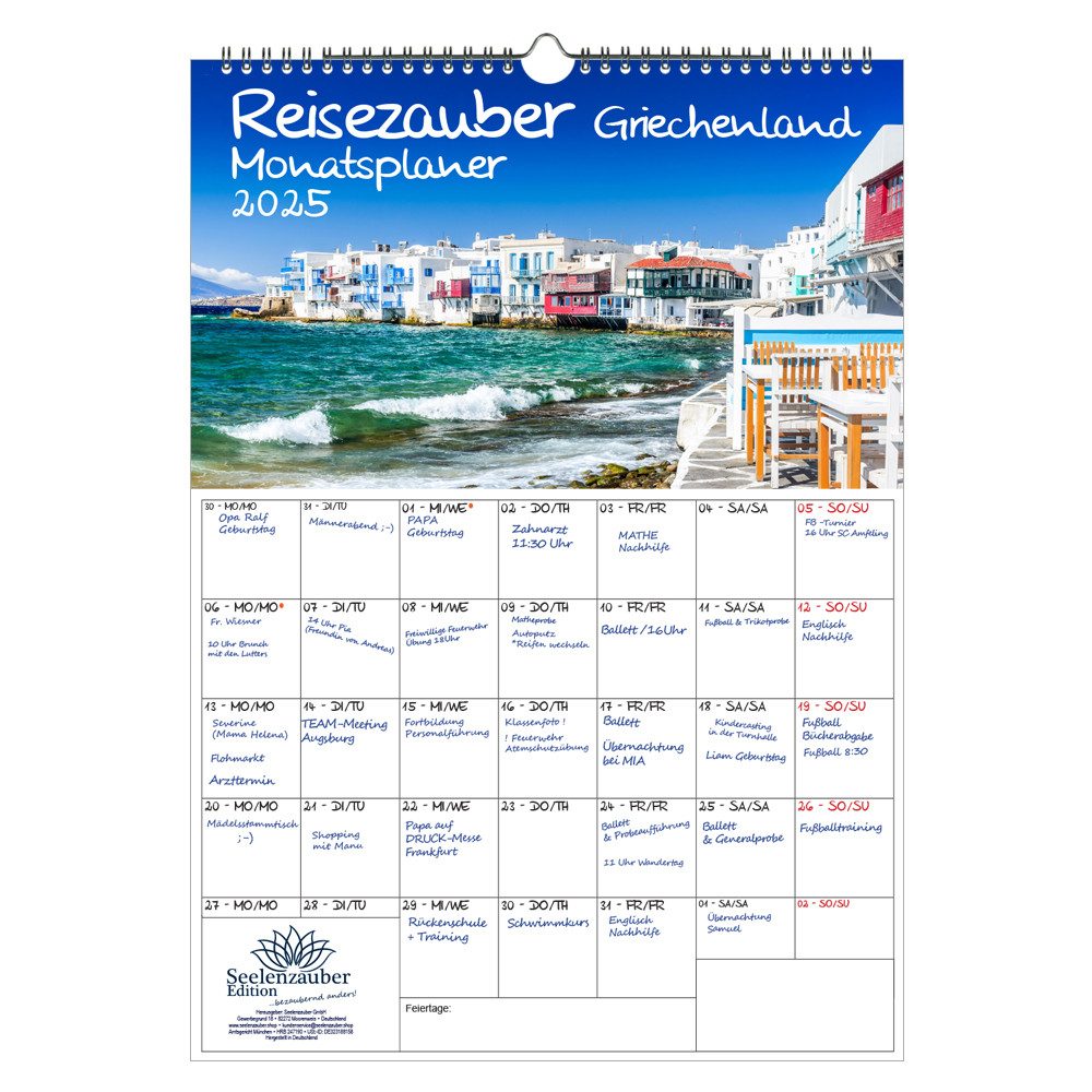 Seelenzauber Wandkalender Griechenlandzauber Wand- Planer Kalender 2025 DIN A3 Griechenland