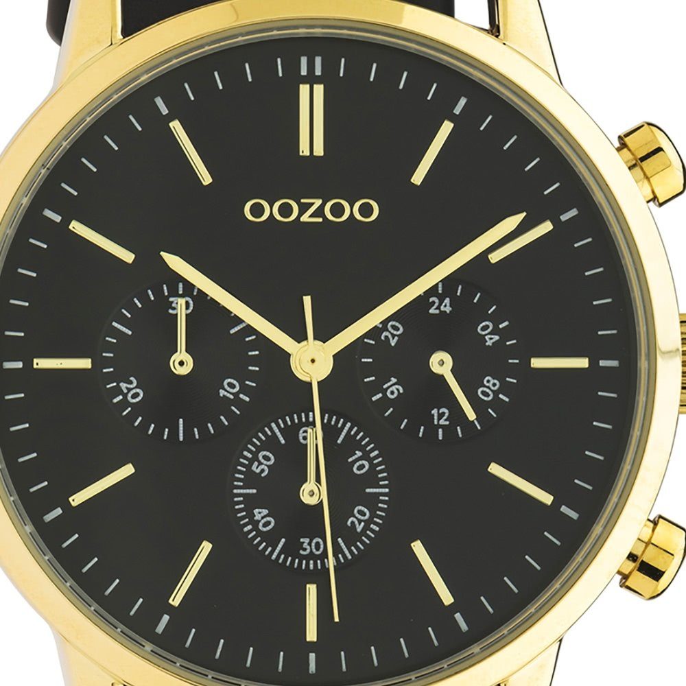 Lederarmband, Damenuhr OOZOO schwarz Armbanduhr Zeiger Damen (ca. goldene Fashion-Style, rund, und Quarzuhr Oozoo groß Indizes Analog, 40mm)