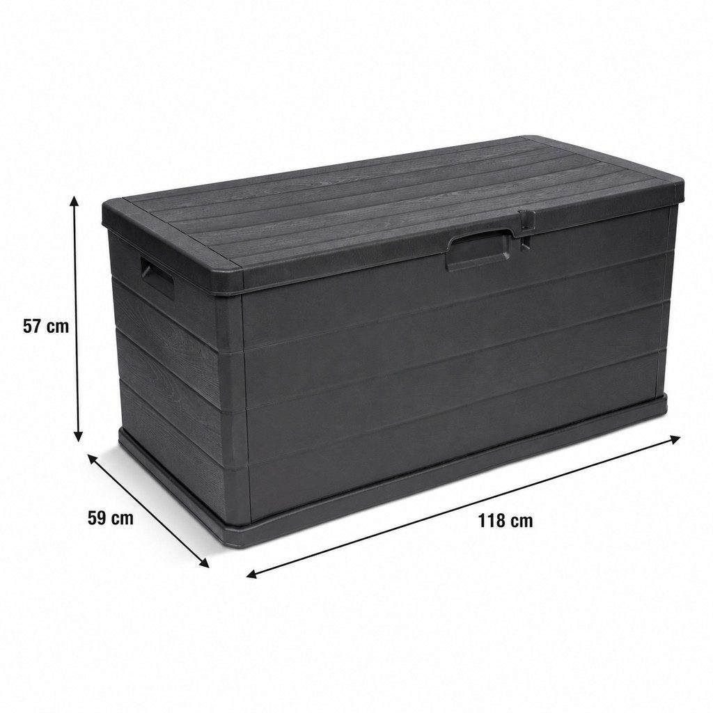 Kreher Kissenbox XXL mit 340 Liter Fassungsvermögen in Holz Optik (Anthrazit)