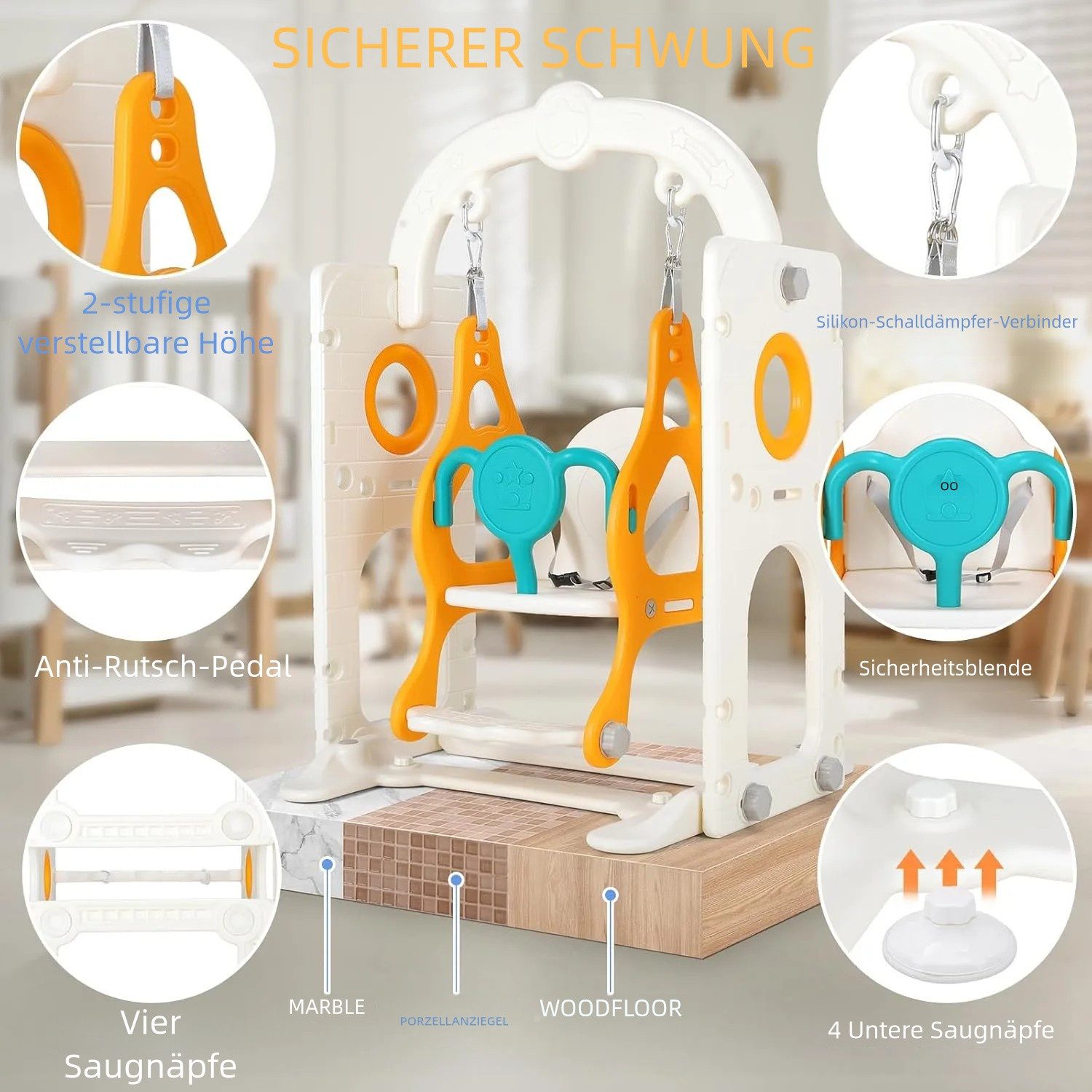 TLGREEN Rutsche 5-in-1 Kinderrutsche, Gartenrutsche Breite Stufen und Griffe, (Indoor und Outdoor Freistehende Rutsche), Kinderrutsche mit Schaukel, Klettergerü – Bild 4 von 5