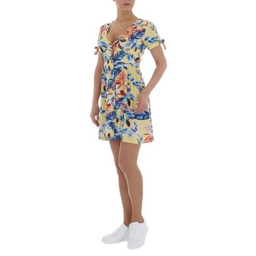 Ital-Design Sommerkleid Damen Freizeit Asymmetrisch Geblümt Stretch Sommerkleid in Gelb