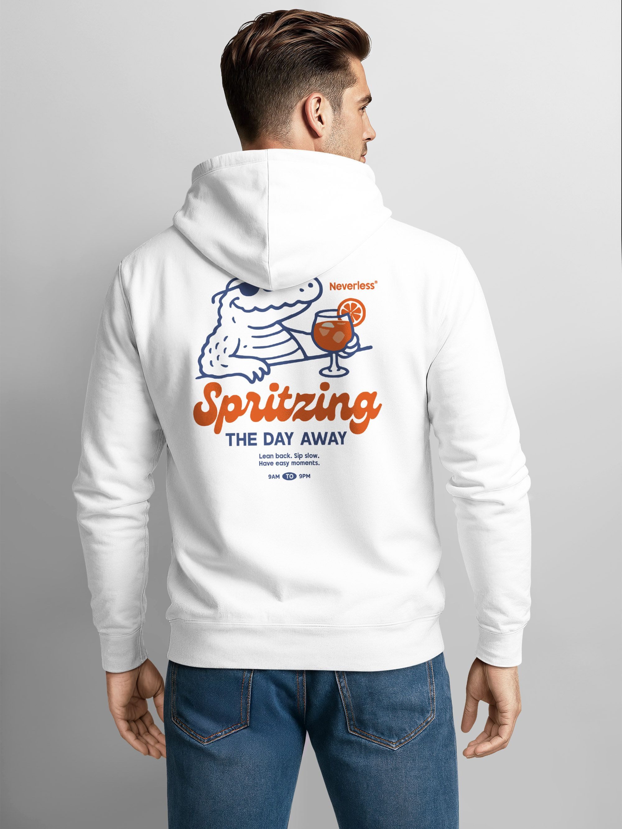 Sweatjacke Herren Sweatjacke Backprint Spritzing the day away Schriftzug