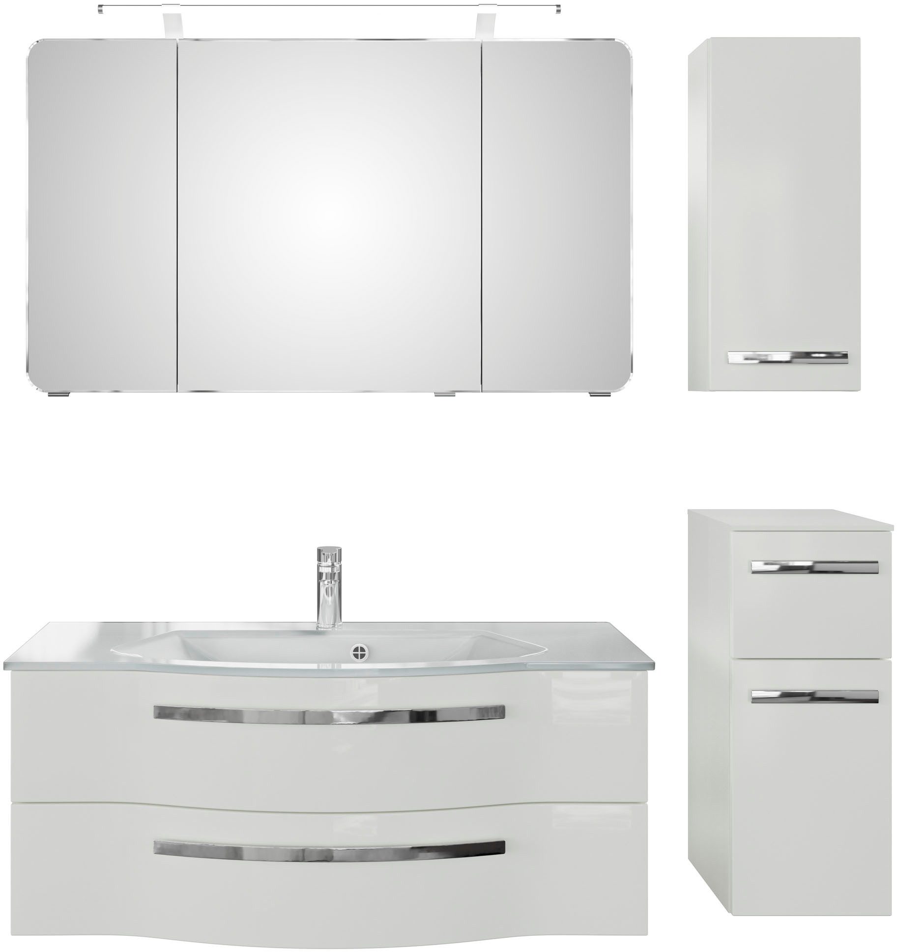 Badmöbel-Set Serie 4005, vormontiert, Glaswaschbecken, Spiegelschrank