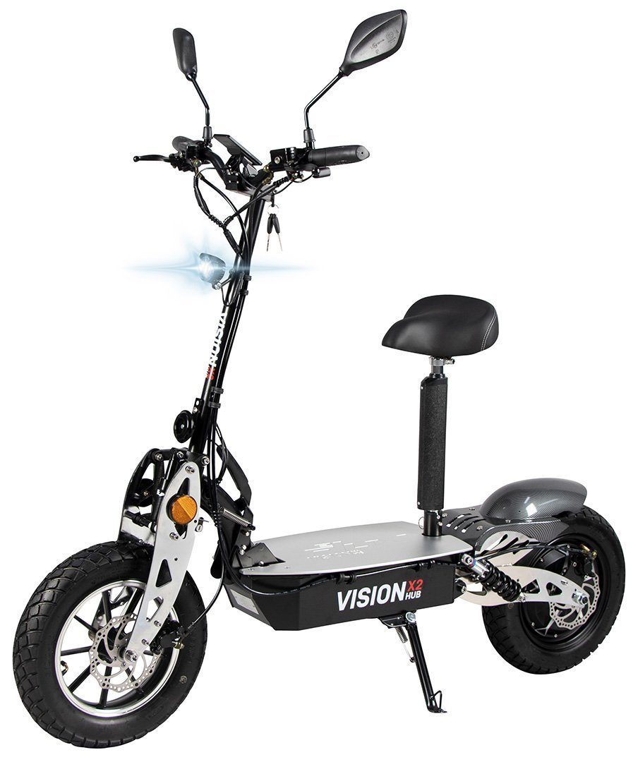 eFlux E-Scooter Vision X2 Elektro (1 Roller - Lithium-Ionen Akku bis 45 km km/h, Schwarz Scooter 50 Sitz mit tlg), - W, - 1500,00 Reichweite klappbar, Straßenzulassung