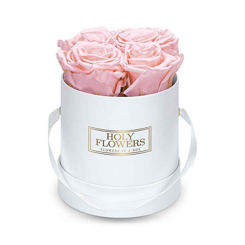 Kunstblume Runde Rosenbox in weiß mit 4-5 Infinity Rosen I 3 Jahre haltbar I Echte, duftende konservierte Blumen I by Raul Richter Infinity Rose, Holy Flowers, Höhe 11 cm