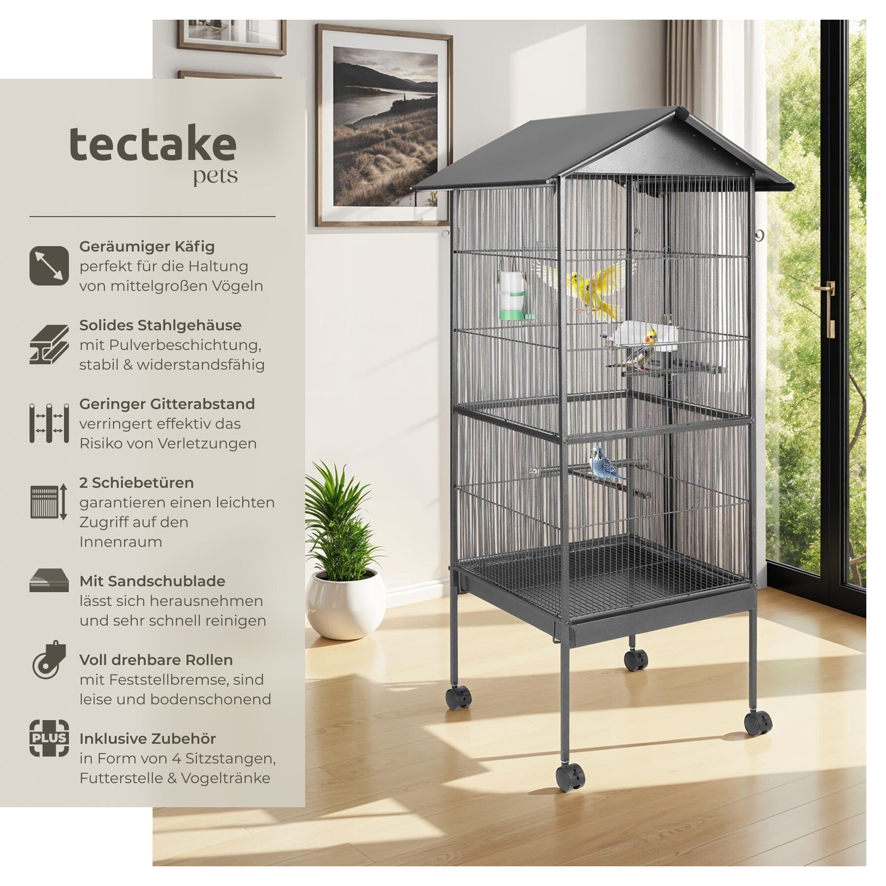 tectake Vogelkäfig Vogelhaus 162cm hoch, Spitzdach, in Hammerschlagoptik günstig online kaufen
