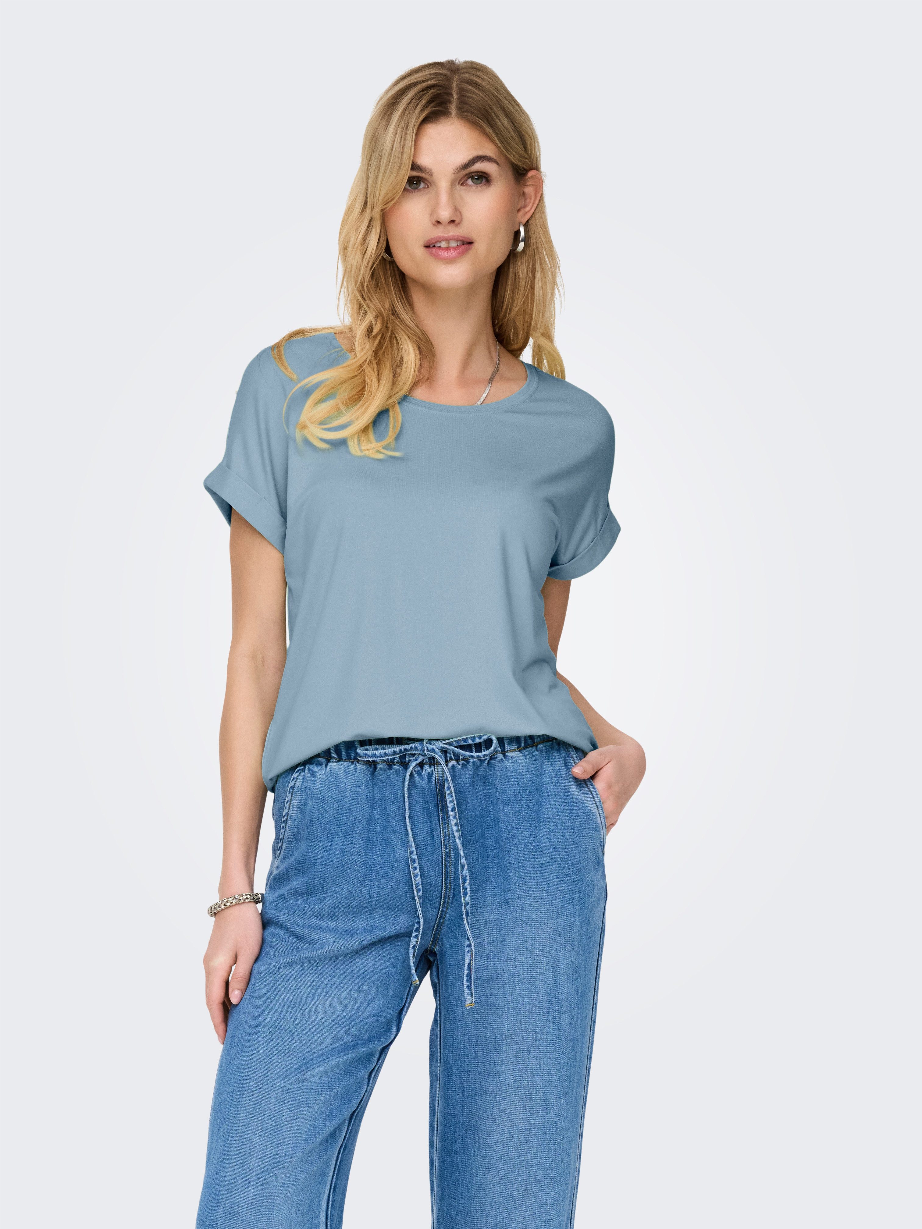 ONLY T-Shirt ONLMOSTER – Kurzarmshirt mit Aufschlag und klassischem Look unifarben, casual, regular fit, Viskosemischung, Rundhals