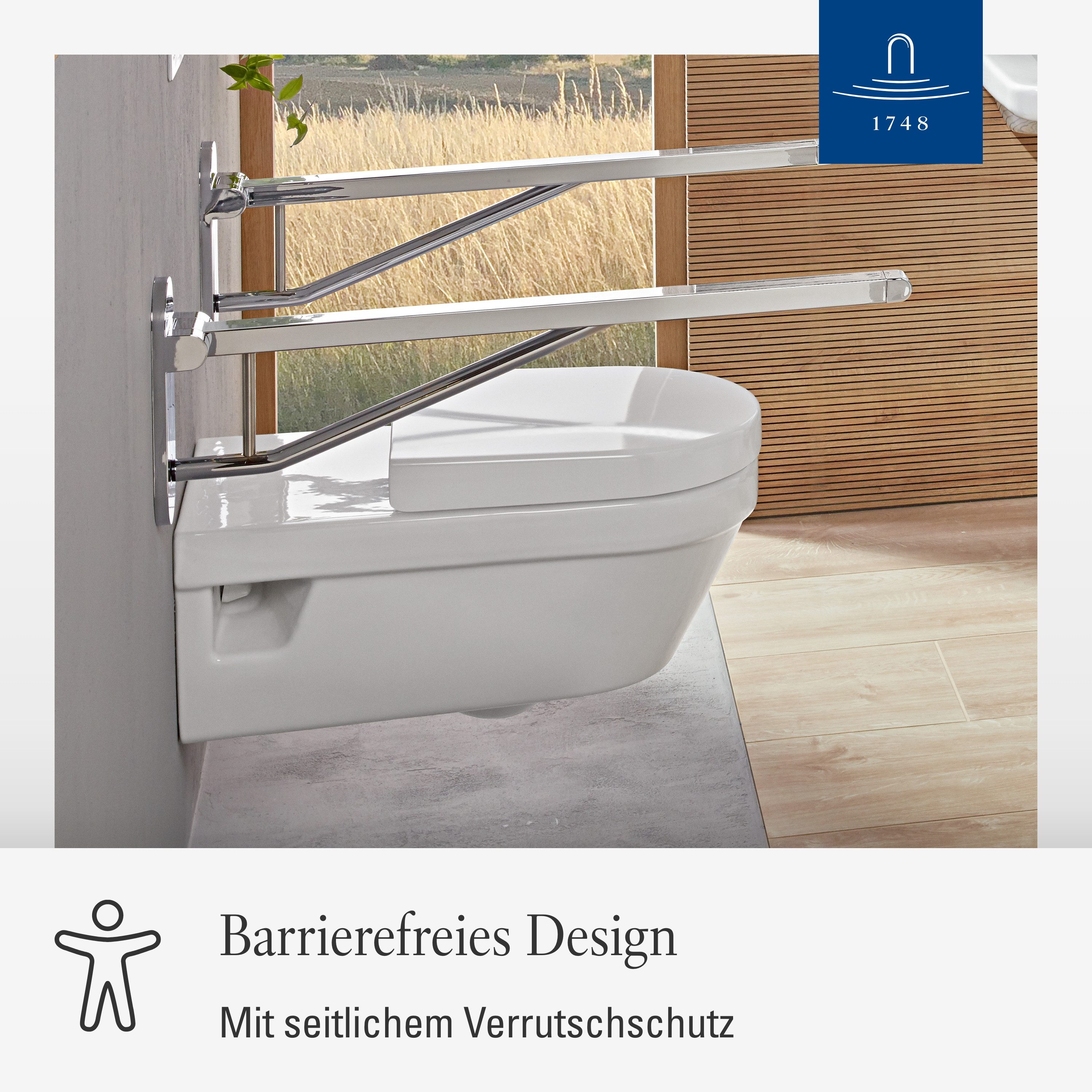 Villeroy & Boch WC-Sitz ViCare, Toilettendeckel mit Absenkautomatik, barrierefrei, D-Form, Weiß Alpin