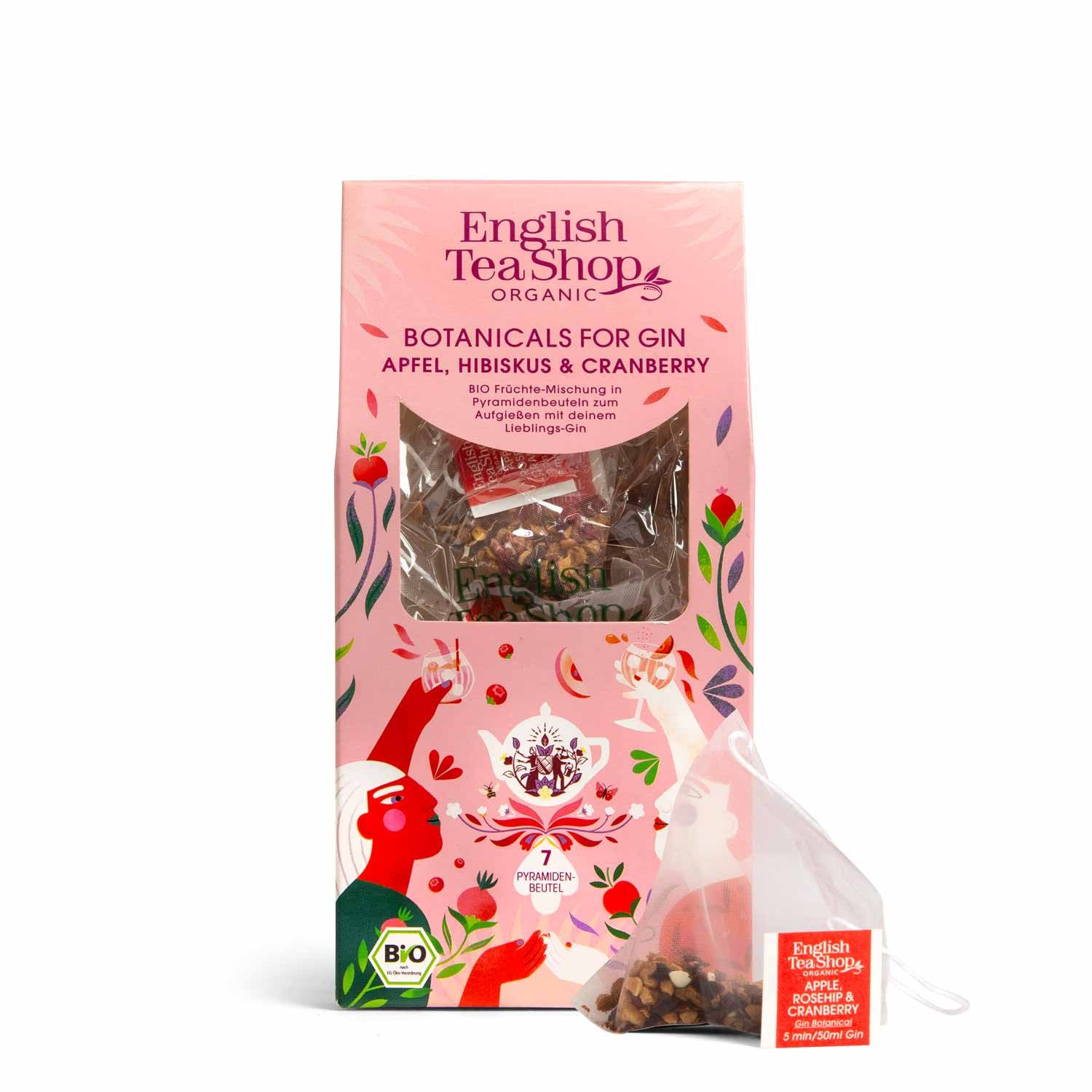 English Tea Shop Tee Botanicals for Gin "Apfel Hibiskus Cranberry", BIO 7 Pyramiden-Beutel, Fruchtig & lieblich.