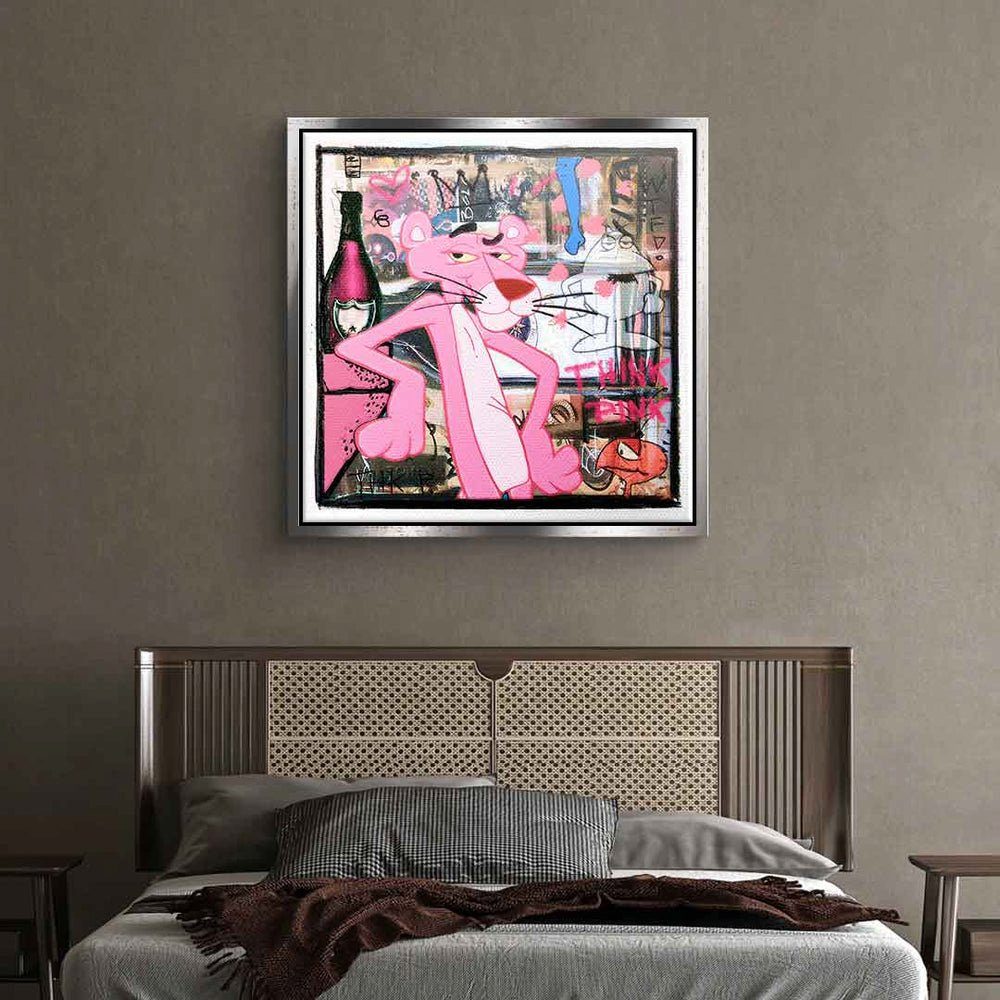 Rahmen goldener premium Pop Leinwandbild, Rahme Panther Der comic DOTCOMCANVAS® Leinwandbild pink mit rosarote Art