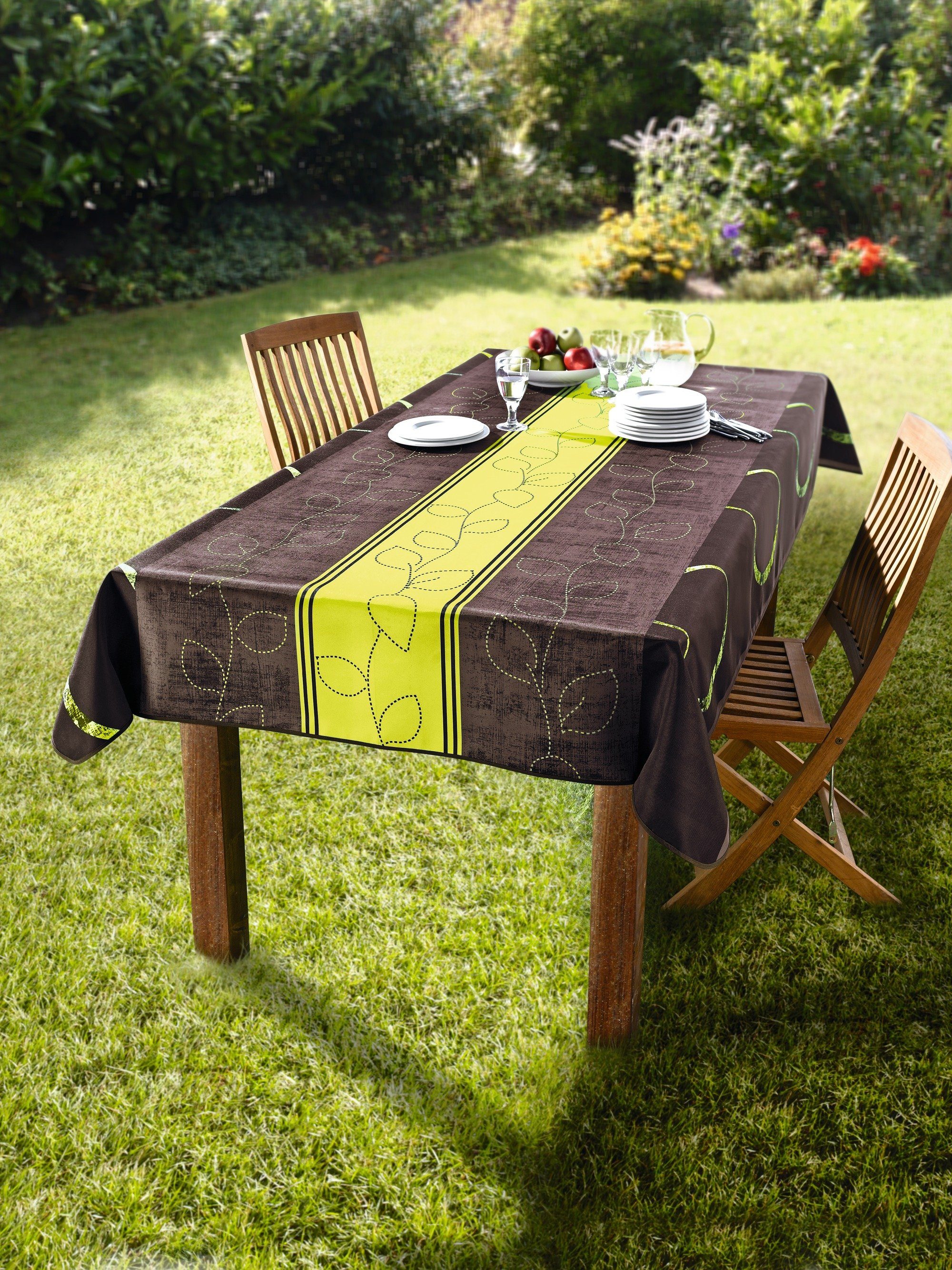 Dekoleidenschaft Gartentischdecke "Outdoor" 148x240 cm braun / grün