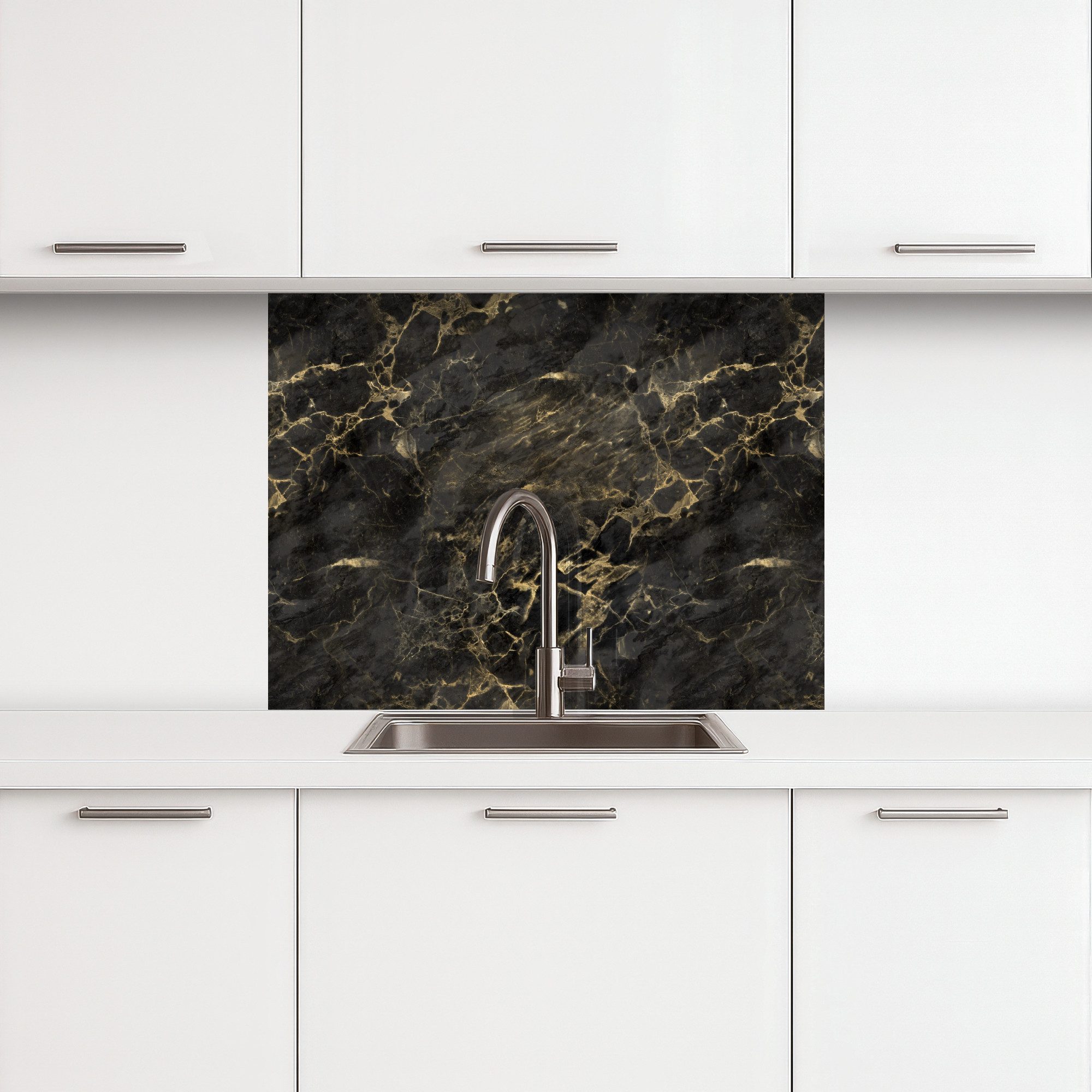 KitchenYeah Küchenrückwand selbstklebend Schwarz - Marmor - Gold - Nerf, (1 günstig online kaufen