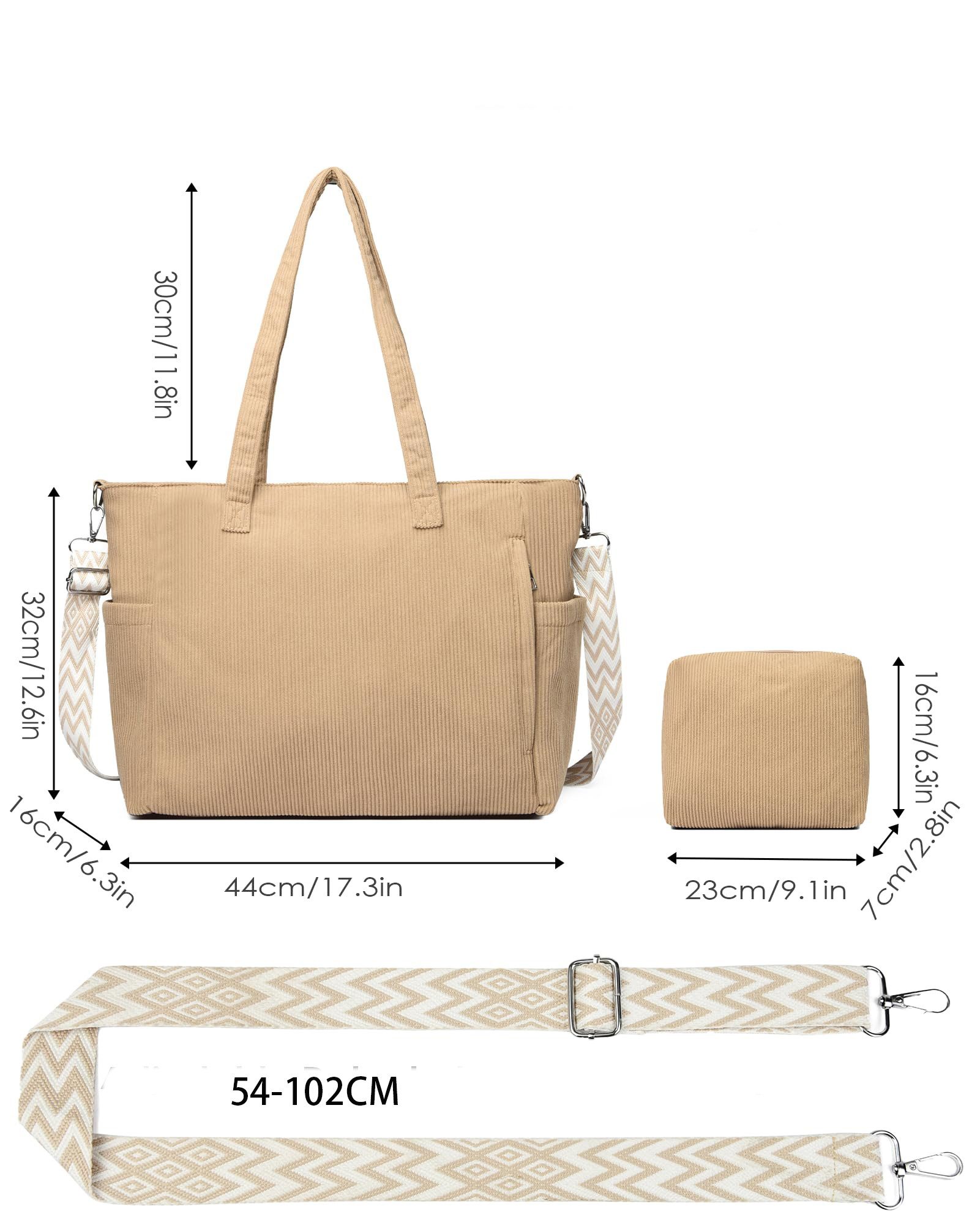 Cachito Schultertasche Damen Umhängetasche Groß Shopper Handtasche Cord Tote Bag Reisetasche, für Arbeit Büro Reisen Einkaufen Schule Strand – Bild 5 von 5