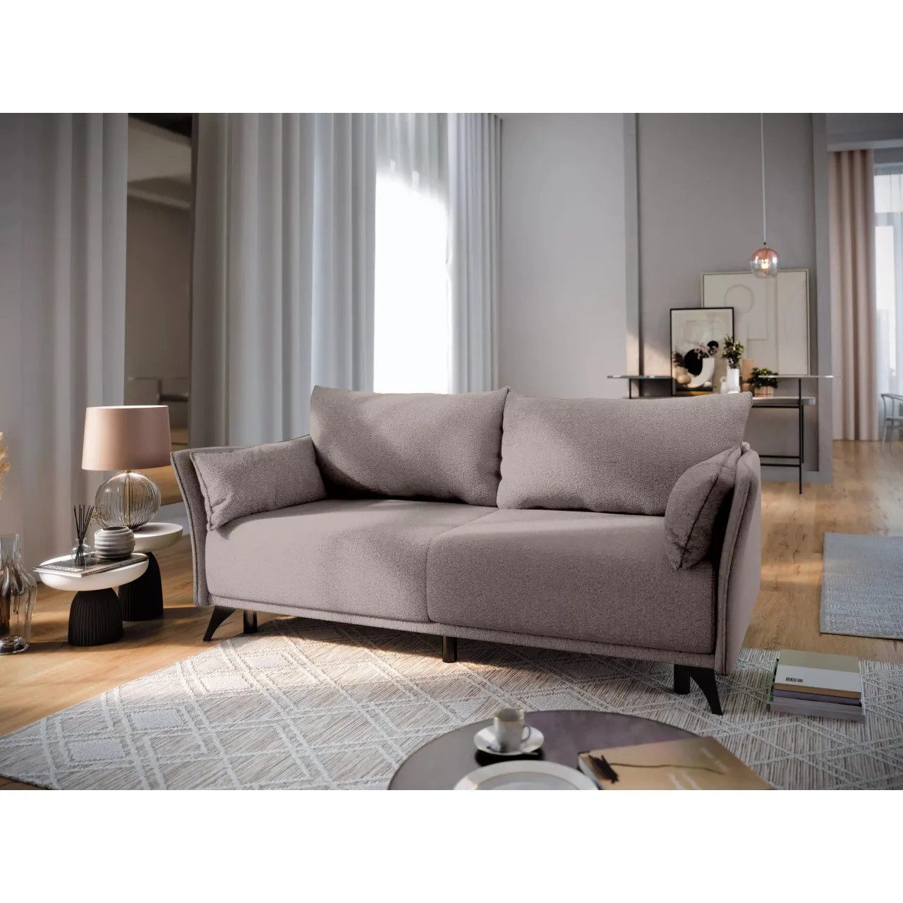 Muffo Sofa SELVA, Lose Rückenkissen, Schlaffunktion, Bettzeugbehälter, Hochwertige Füllung, DL-Funktion