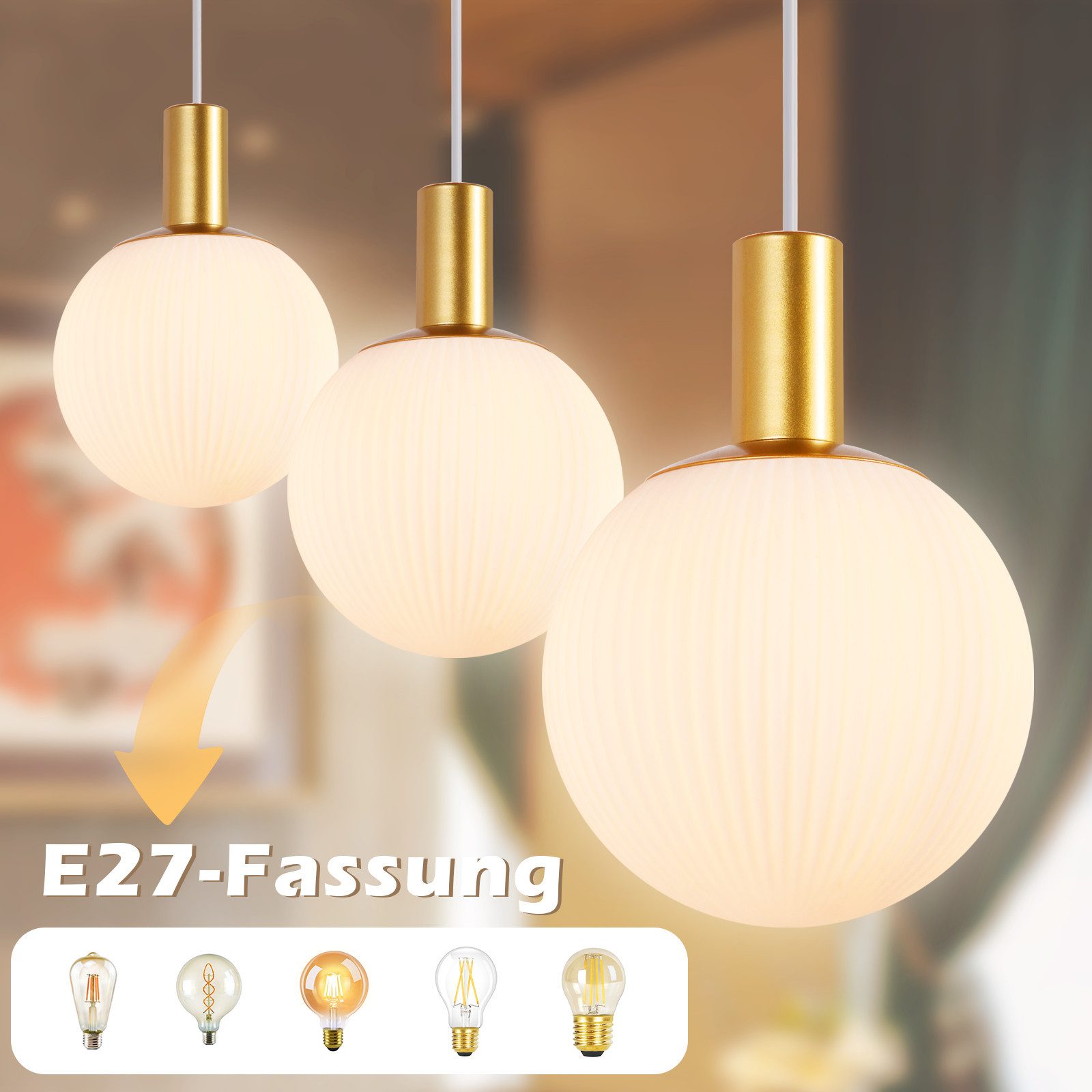 Nettlife Hängeleuchte Esstisch Glas E27 Gold 3/4 Flammig Höhenverstellbar P günstig online kaufen