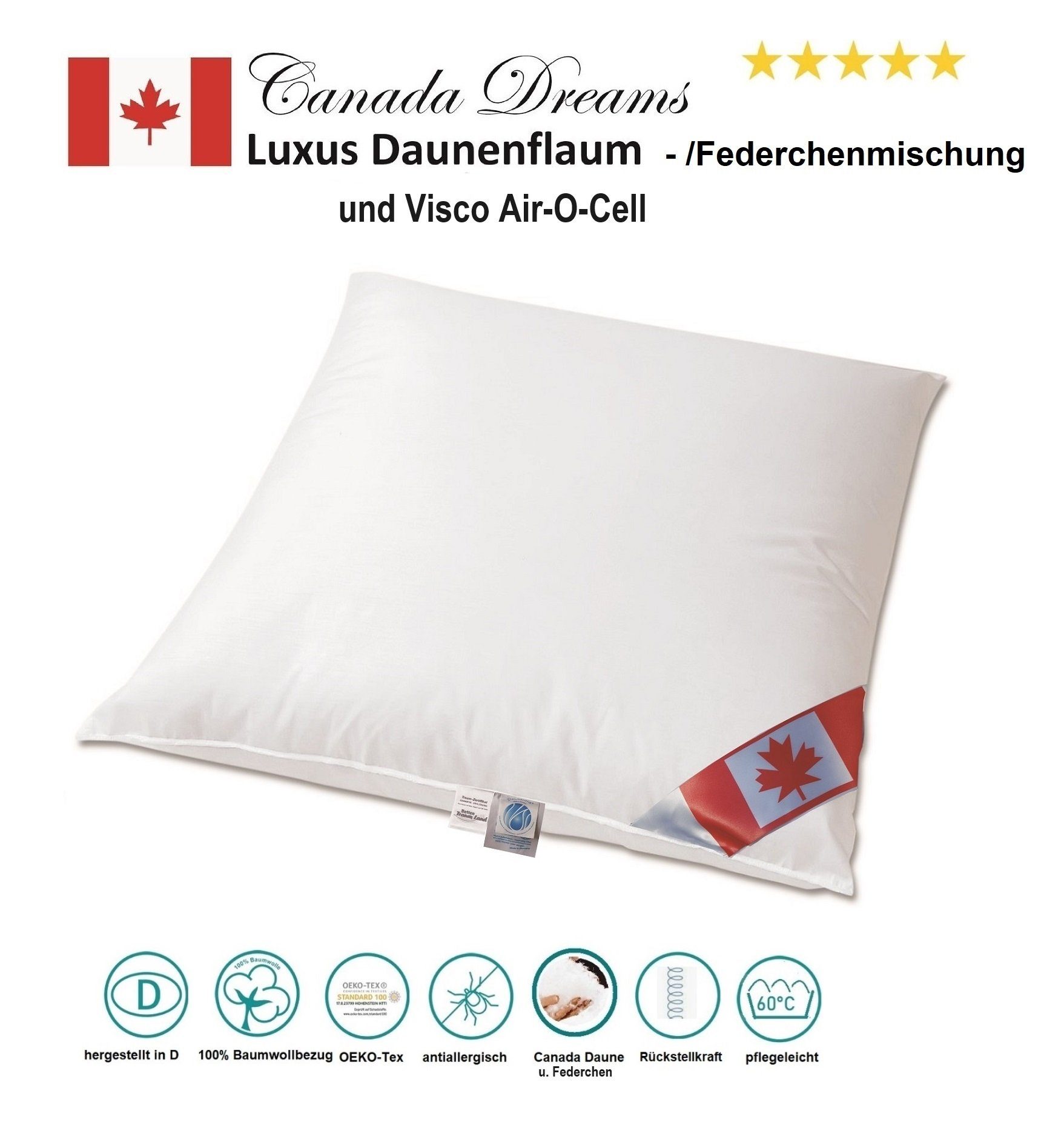 Viscoschaum, Canada, 3-Kammer Kissen Air-O-Cell Air-O-Cell Viscoschaumstäbchen Stützkraft Daune für leichte 3-Kammer-Kopfkissen Canada Premium