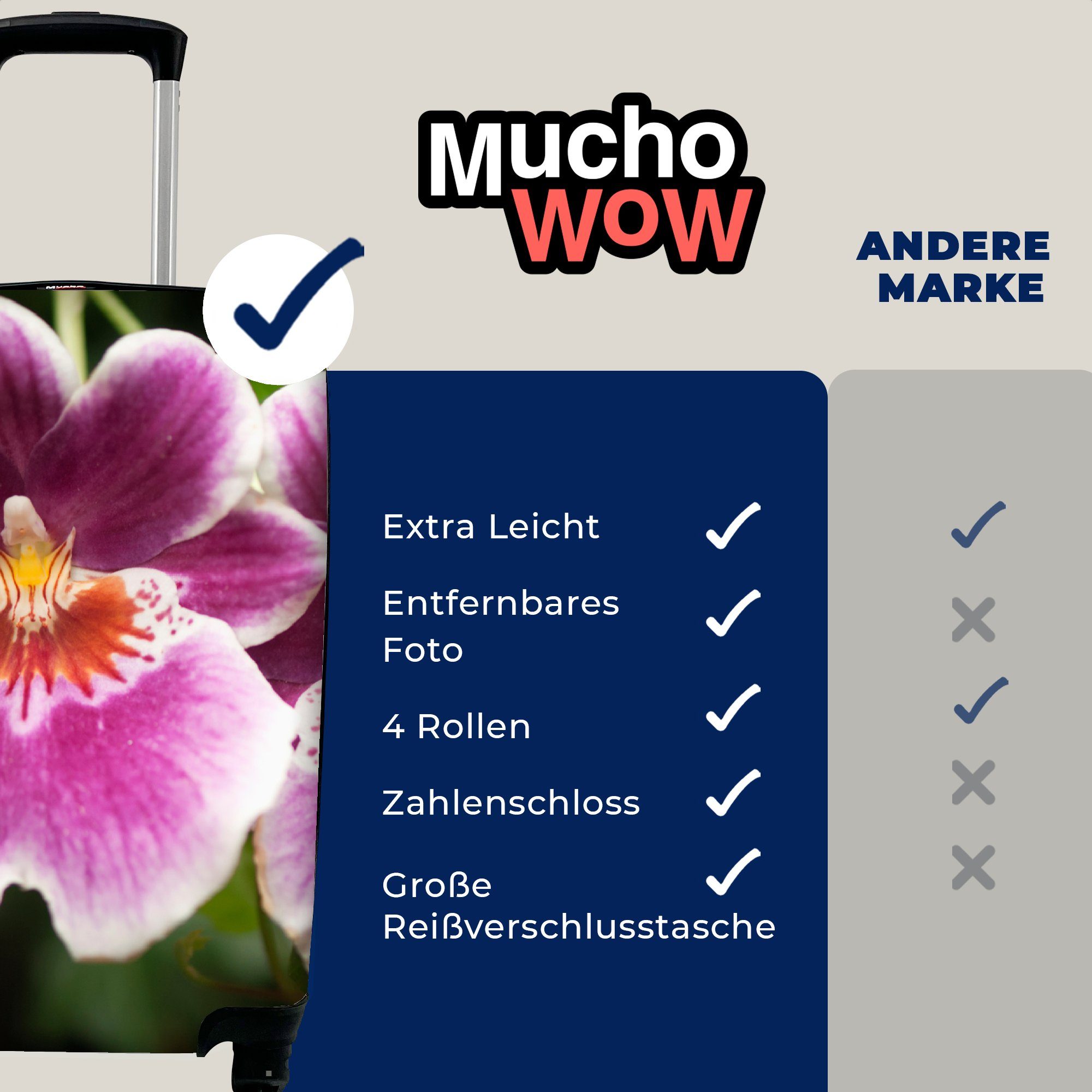 MuchoWow Handgepäckkoffer Wilde rollen, Handgepäck mit Reisekoffer Ferien, Rollen, Reisetasche für 4 Orchidee, Trolley