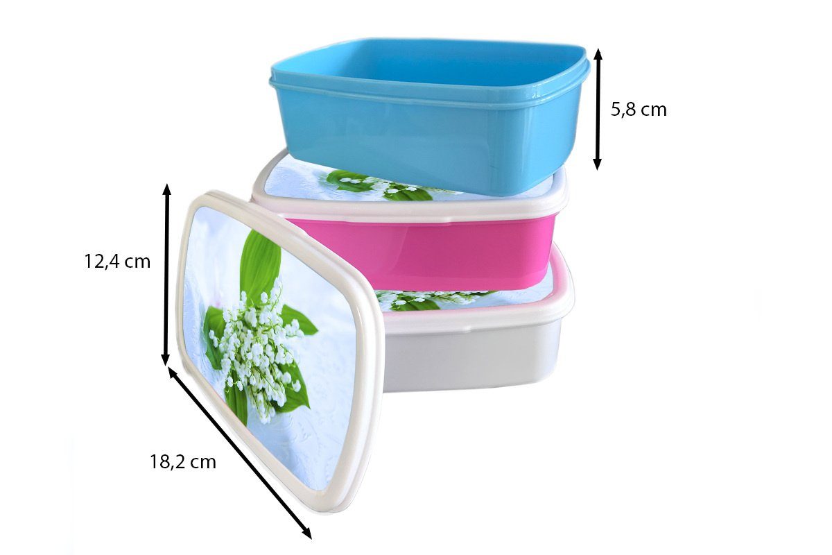 MuchoWow Lunchbox Maiglöckchen und und Kinder Jungs für Erwachsene, grünen weiß Kunststoff, (2-tlg), Mädchen für Blättern, Brotbox in Brotdose