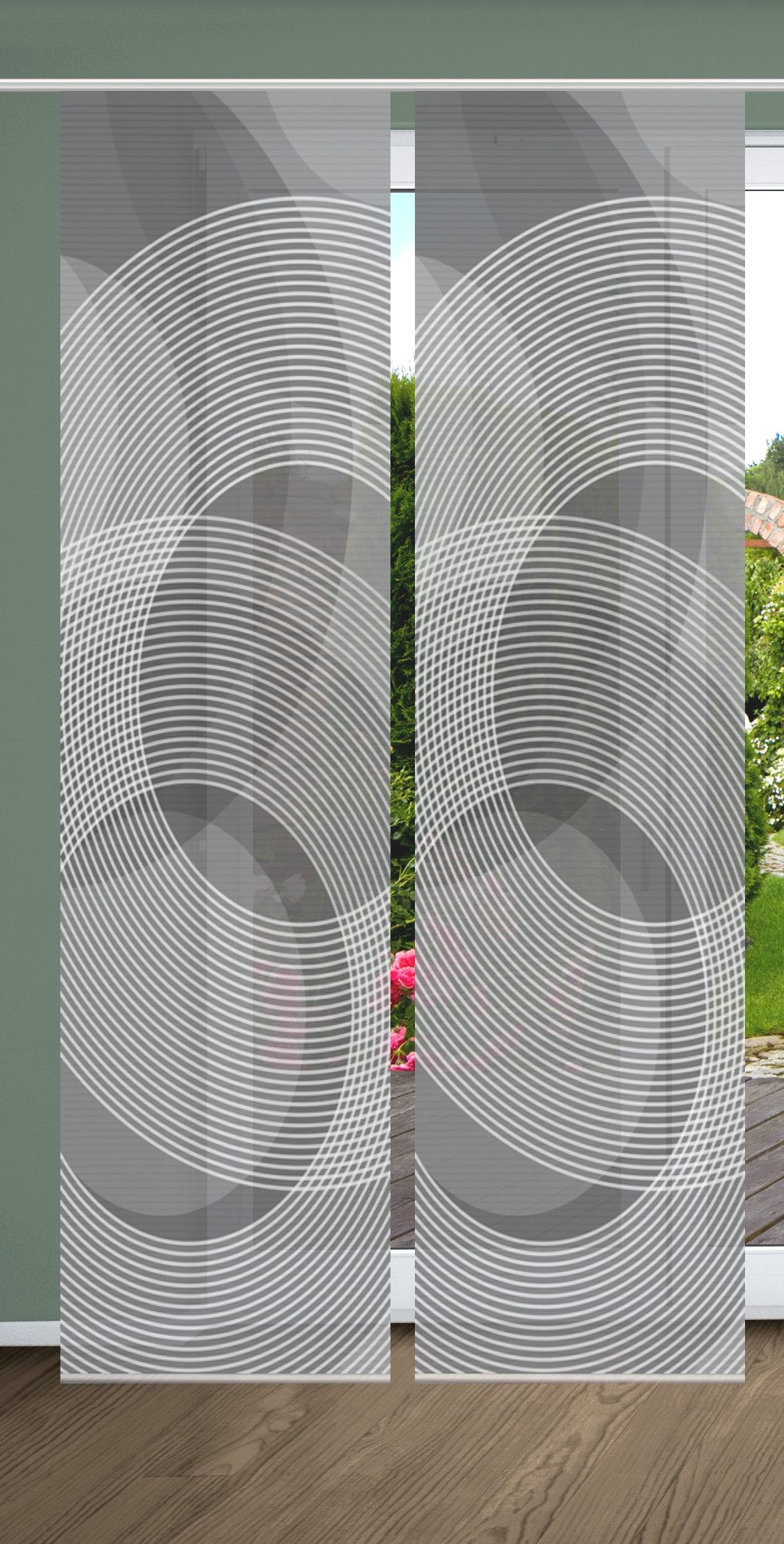 HOME WOHNIDEEN Schiebegardine HIG AFONSO Schiebegardine recyceltes Polyester, 245x60 cm, Kreismotiv (2 St), Paneelwagen, halbtransparent, Polyester (recycelt) P – Bild 2 von 5