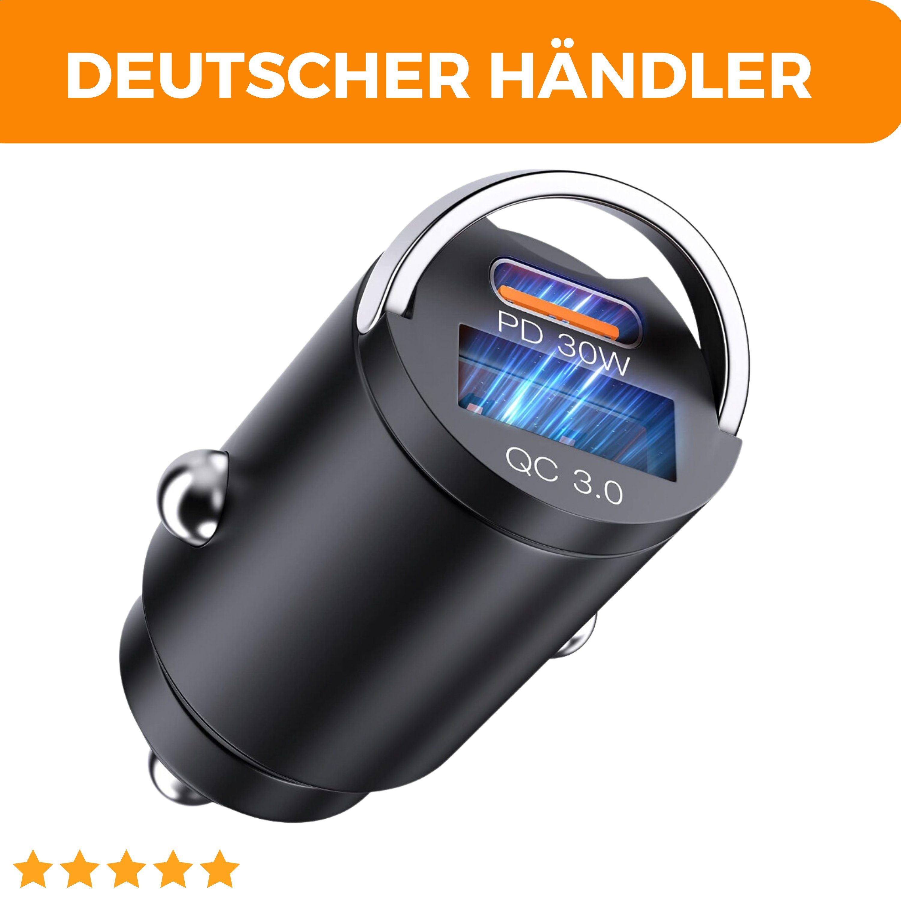 Shopbrothers Auto Schnellladegerät 30W KFZ Zigarettenanzünder KFZ-Adapter USB-C Smartphone-Ladegerät (1-tlg., 2 Port Ladegerät für das Auto)