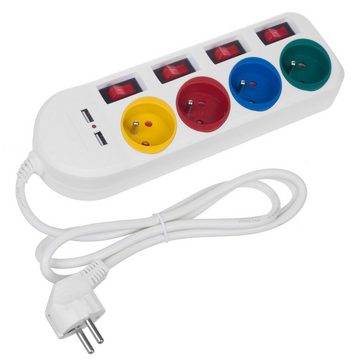 Maclean MCE229 Steckdosenleiste 4-fach (Ein- / Ausschalter, USB-Anschlüsse, separate Ein- / Ausschalter, Kindersicherung, Kabellänge 1.5 m), 4-Steckdosen-Verlängerungskabel + 2xUSB, mit Schalter 1,5m