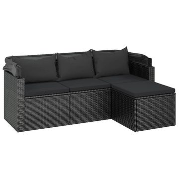 vidaXL Loungesofa 3-Sitzer-Gartensofa mit Dach und Fußhocker Schwarz Poly Rattan, 1 Teile