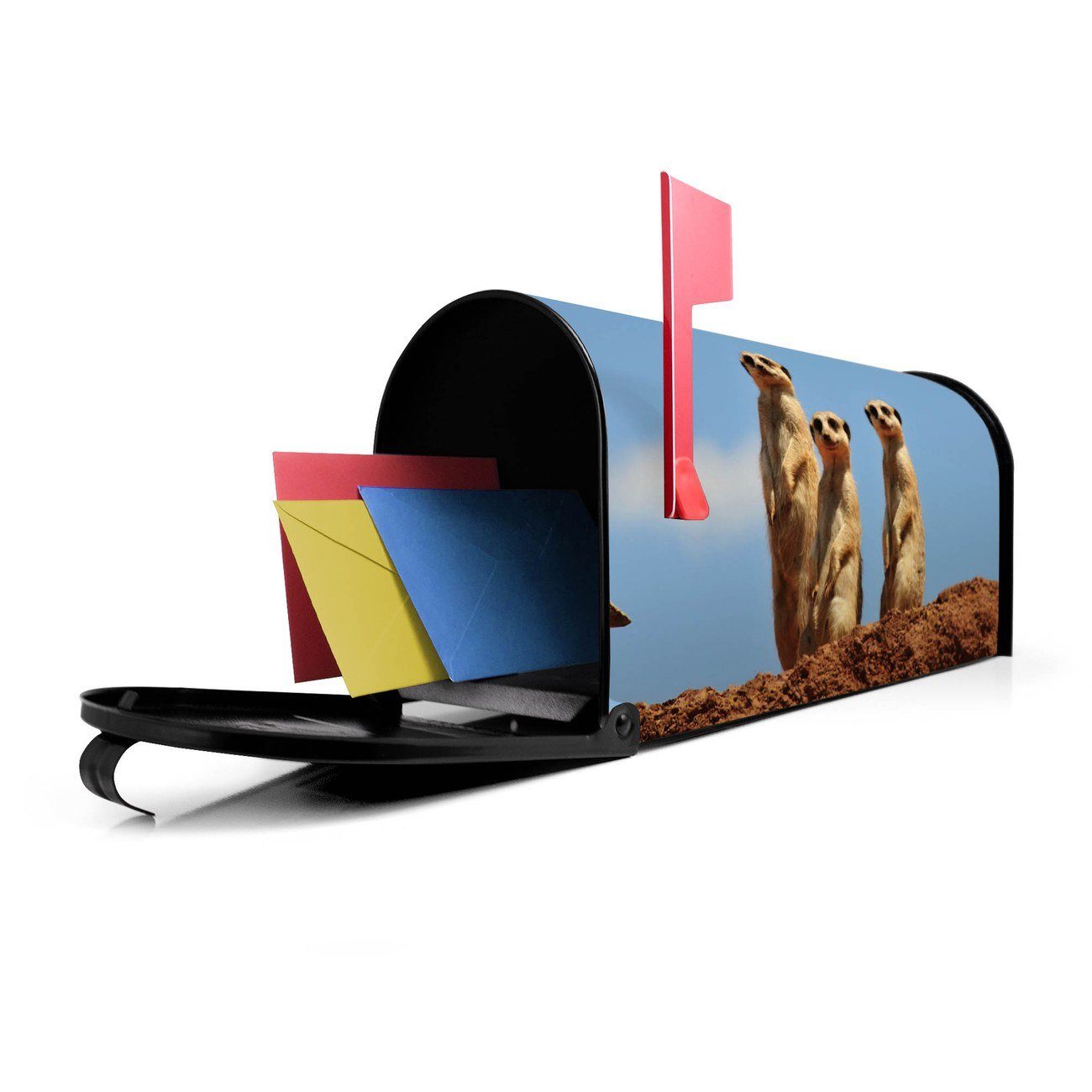 banjado Briefkasten Amerikanischer Mailbox USA), x 22 17 (Amerikanischer schwarz Briefkasten, aus cm x Mississippi original 51 Erdmännchenfamilie