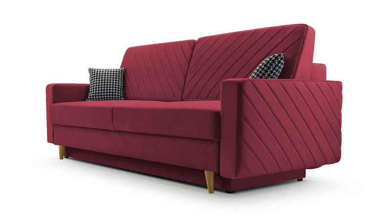 MOEBLO Schlafsofa CALIFORNIA, Sofa aus Samtstoff Couch für Wohnzimmer Sofagarnitur Polstersofa Wohnlandschaft Velours 230x96x97cm, mit Bettkasten und Schlaffunktion