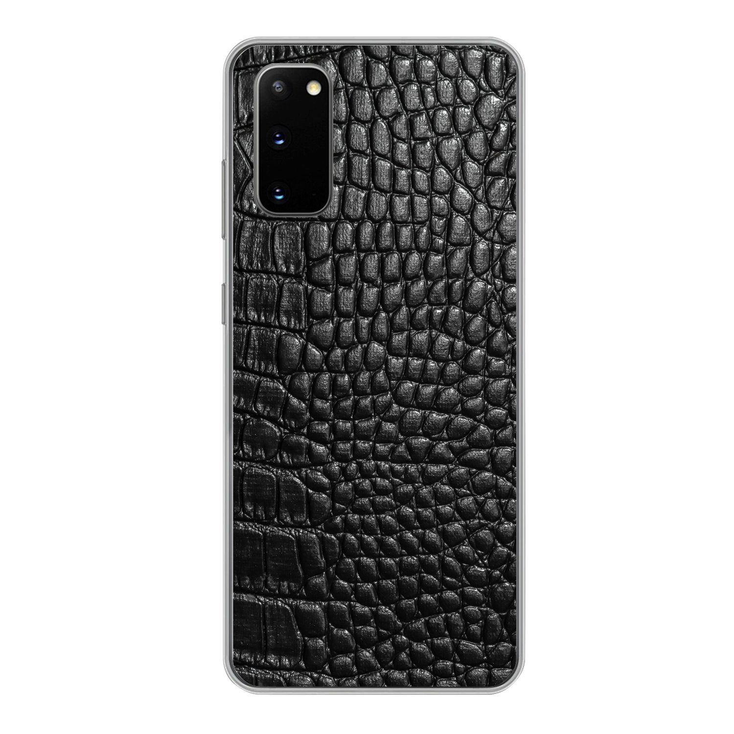 MuchoWow Handyhülle für Samsung Galaxy S20 Leder - Strukturiert - Schwarz - Grau, Phone Case, Silikon, Schutzhülle Dünn