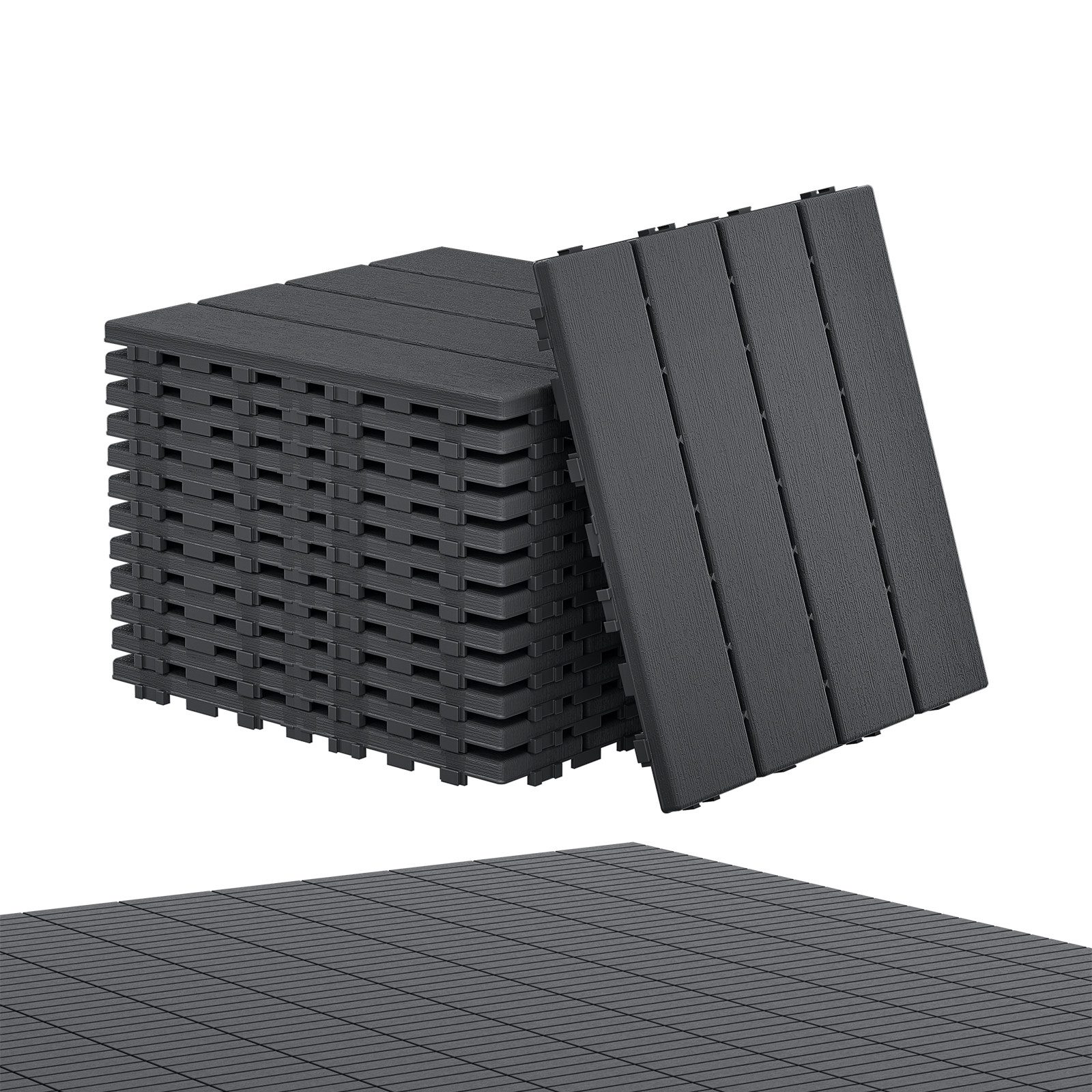 FIVMEN Terrassendielen Balkonfliesen 30x30cm, Terrassenfliesen in Holzoptik, (55-St., Bodenbelag für Balkon, Terrasse, Außenbereich, Dunkelkaffee), Wasserfeste Gartenfliesen Kunststoff mit Klick-System