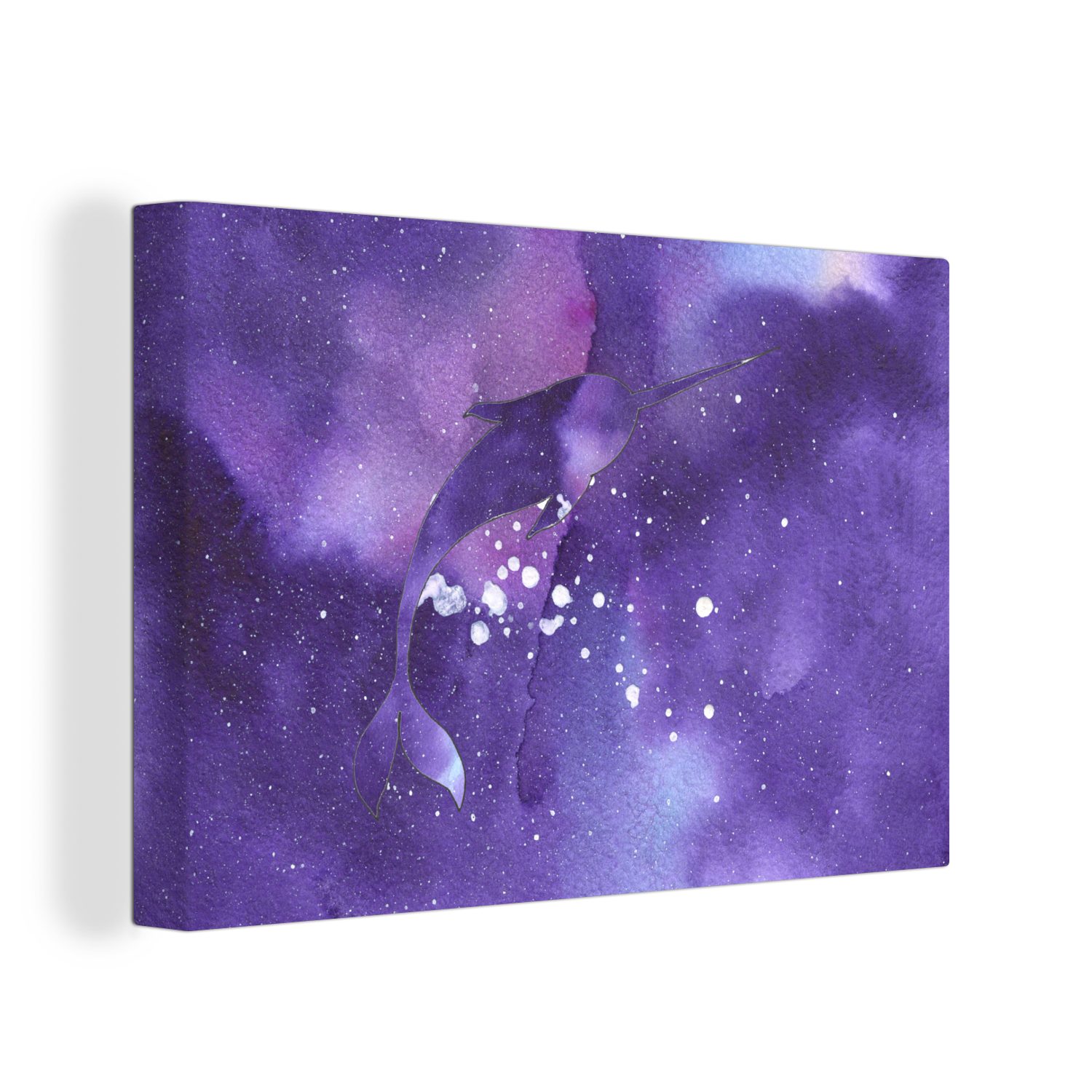 OneMillionCanvasses® Leinwandbild Narwal - Weltraum - Farben, (1 St), Wandbild Leinwandbilder, Aufhängefertig, Wanddeko, 30x20 cm