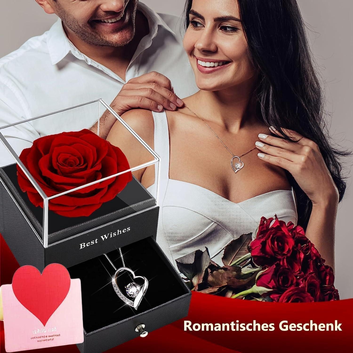 LuxusKollektion Geschenkbox Rote Eternal Rose Herz Damen Halskette 925 Silber Kette Ewige Rosen – Bild 2 von 5