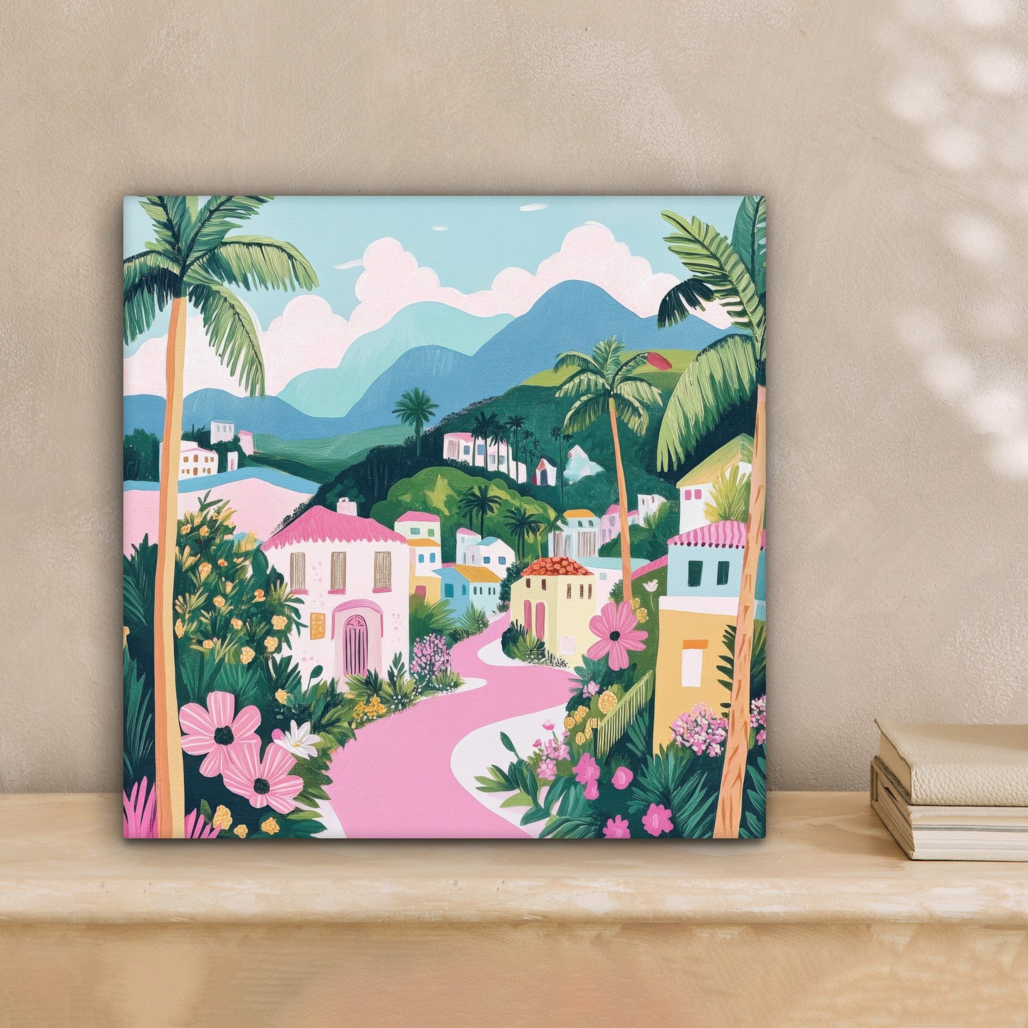 OneMillionCanvasses® Leinwandbild Bunt - Häuser - Hügel - Rosa, Fotodruck ( günstig online kaufen