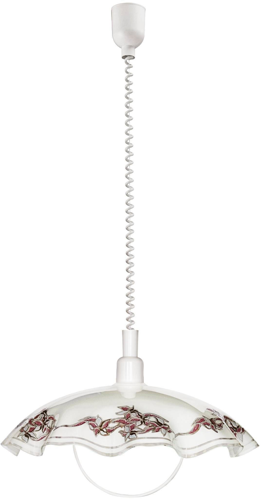 EGLO Pendelleuchte VETRO Hängelampe, Küchenlampe, florales Muster, weiß, E27, Seilzugmechanismus, ohne Leuchtmittel, Höhenverstellbar, Spieralkabel, Esstischleuchte, klassisch, 110x42cm