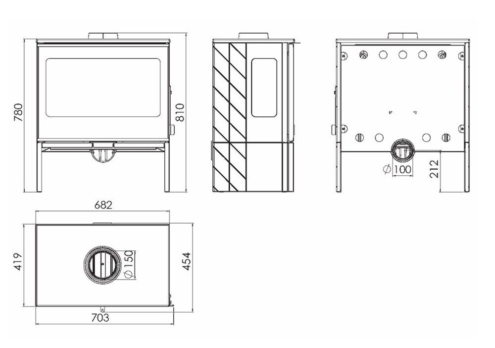 Plamen Kaminofen EEK A 3Scheiben-Gusskaminofen Plamen ECO 50, ext. Zuluft, 12 kW