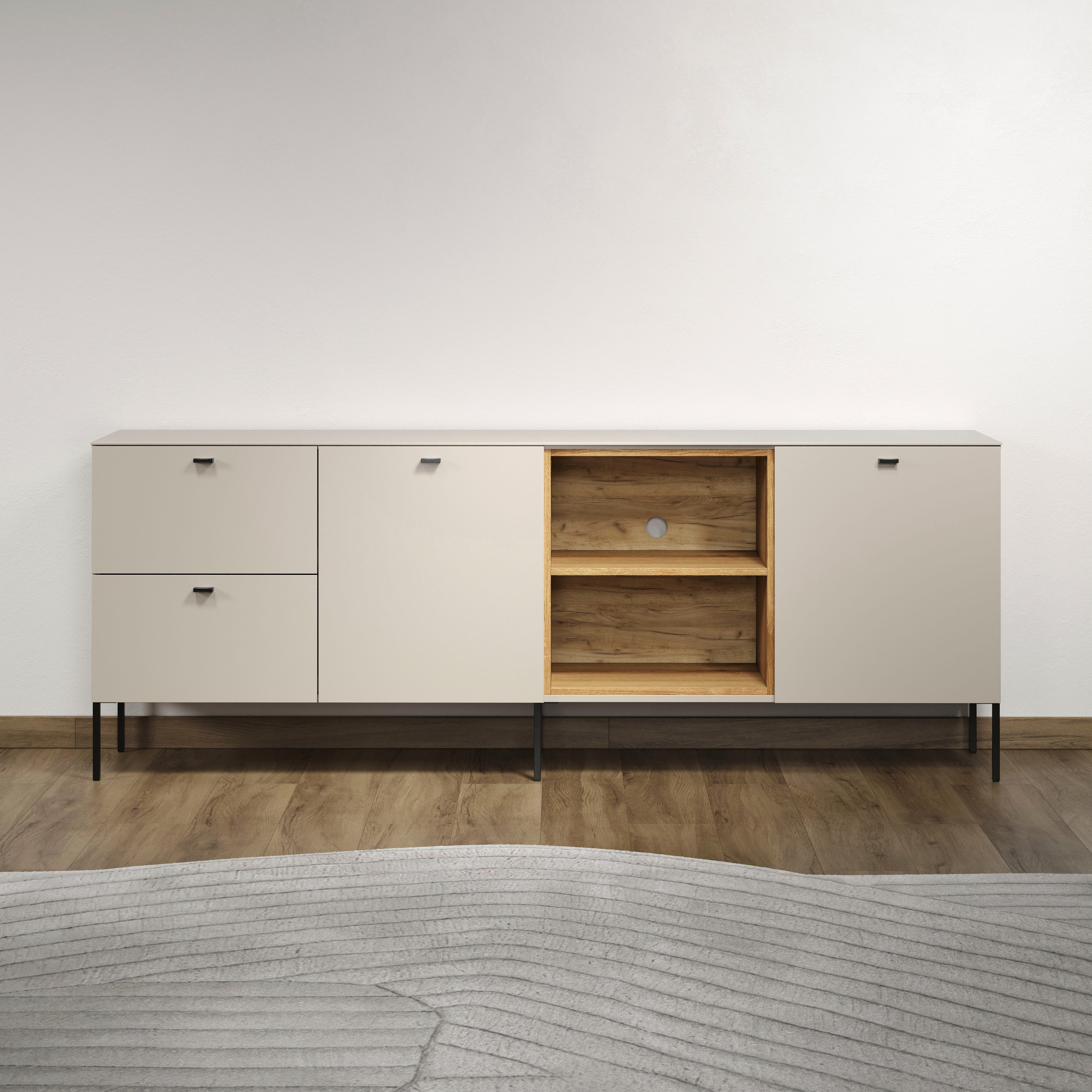 Home affaire Lowboard San Pedro (1 St), TV-Lowboard mit Türen, Schubkasten & Soft-Close - (B/T/H) 200/40/75 cm