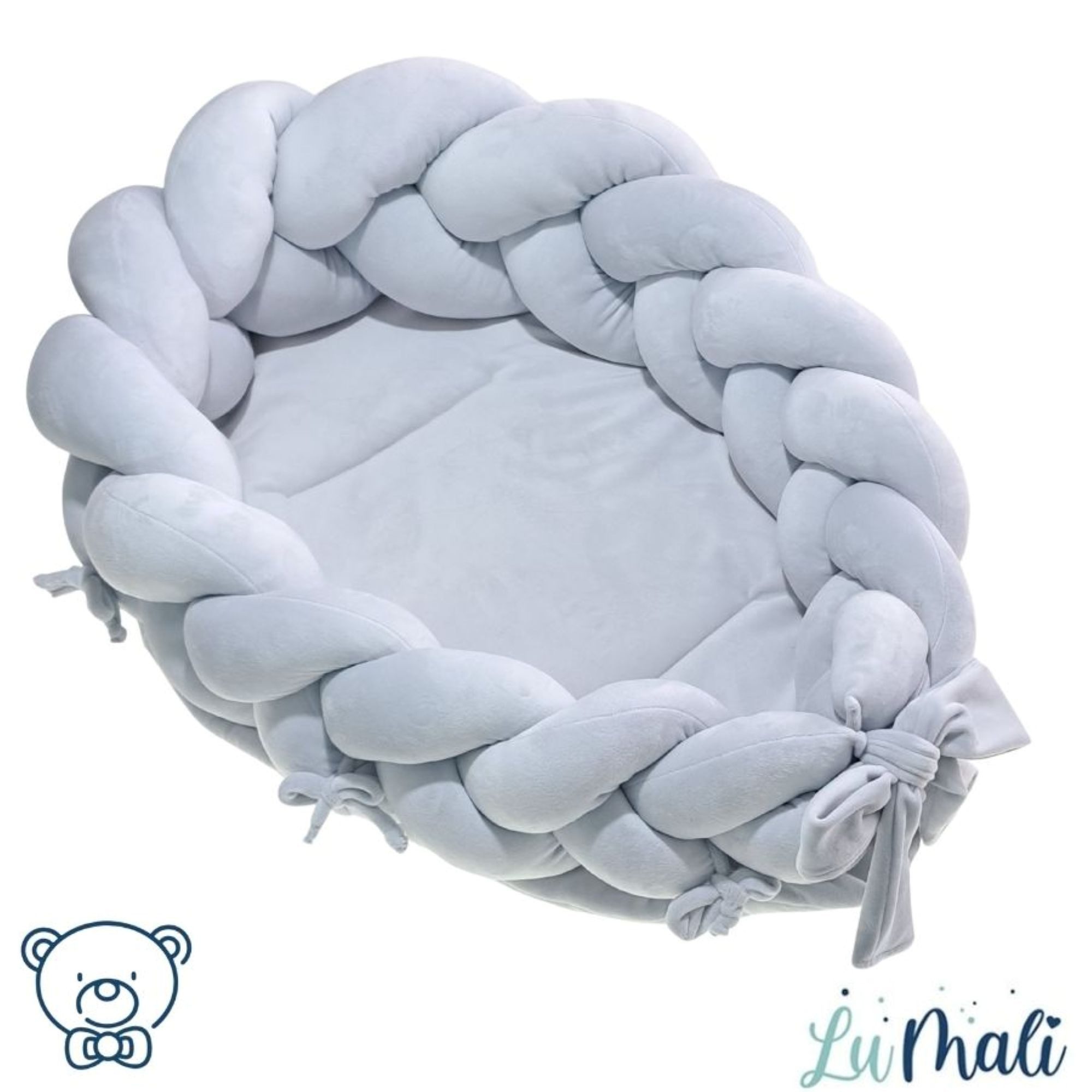 LuMali Kuschelnest 3in1 Babynest XXL Kokon Zopf Matte Kissen superweich wendbar doppelt, (3-teiliges Set: Zopf, Matte, Kissen), Neugeborene Baumwolle Velour antiallergisch wendbar Geschenk Geburt