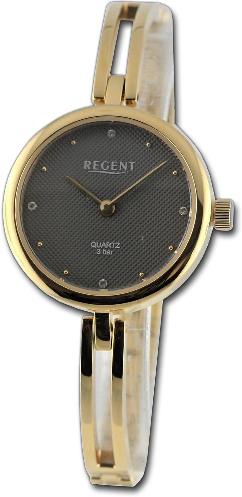 Regent Quarzuhr Regent Damen Armbanduhr Analog, Damenuhr Metallarmband gold, rundes Gehäuse, extra groß (ca. 26mm)