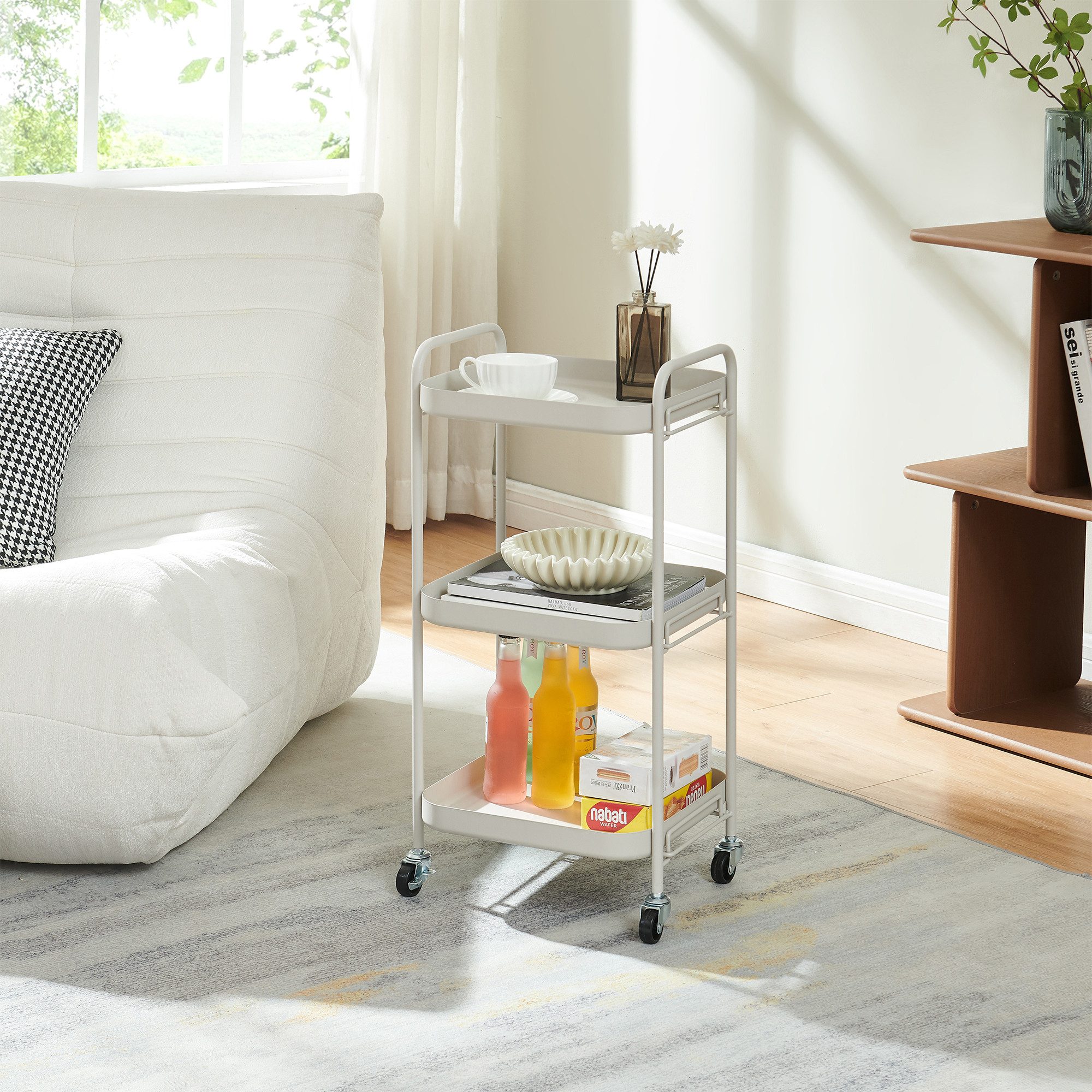 en.casa Servierwagen, »Kelevn« mit 3 Ebenen 67 x 33 x 31 cm rollbar Stahl Grau