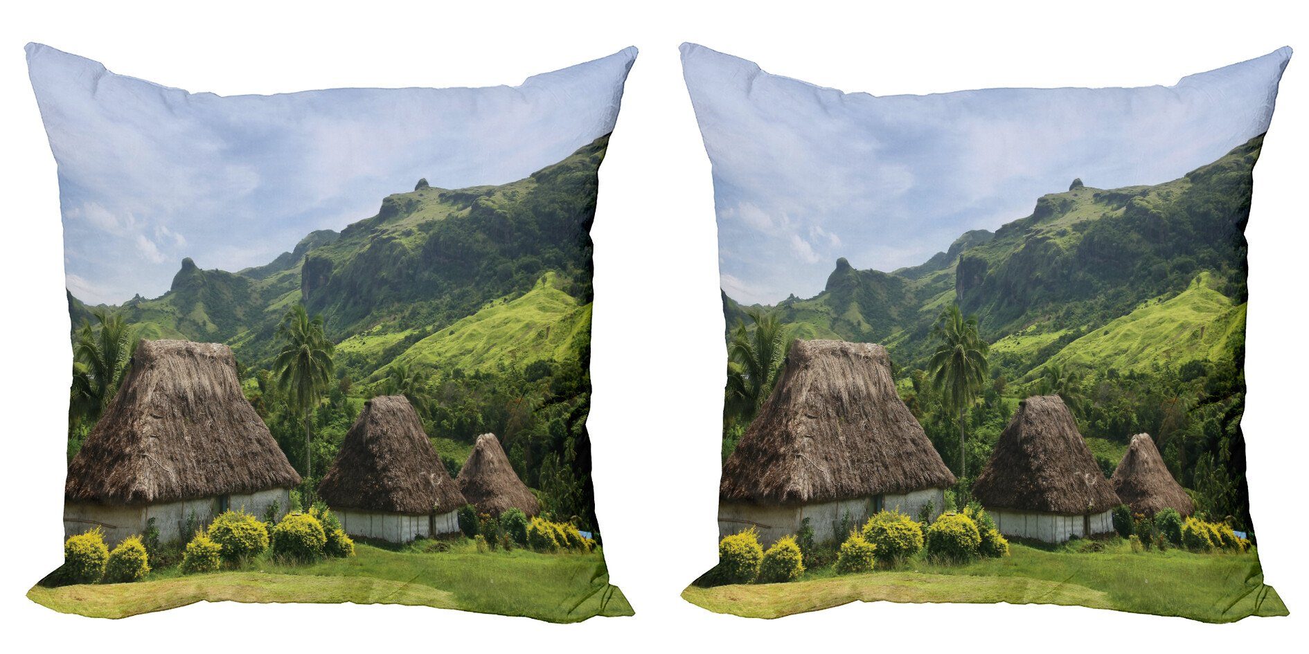 Kissenbezüge Modern Accent Doppelseitiger Digitaldruck, Abakuhaus (2 Stück), Fidschi Grönland Szene Navala Dorf