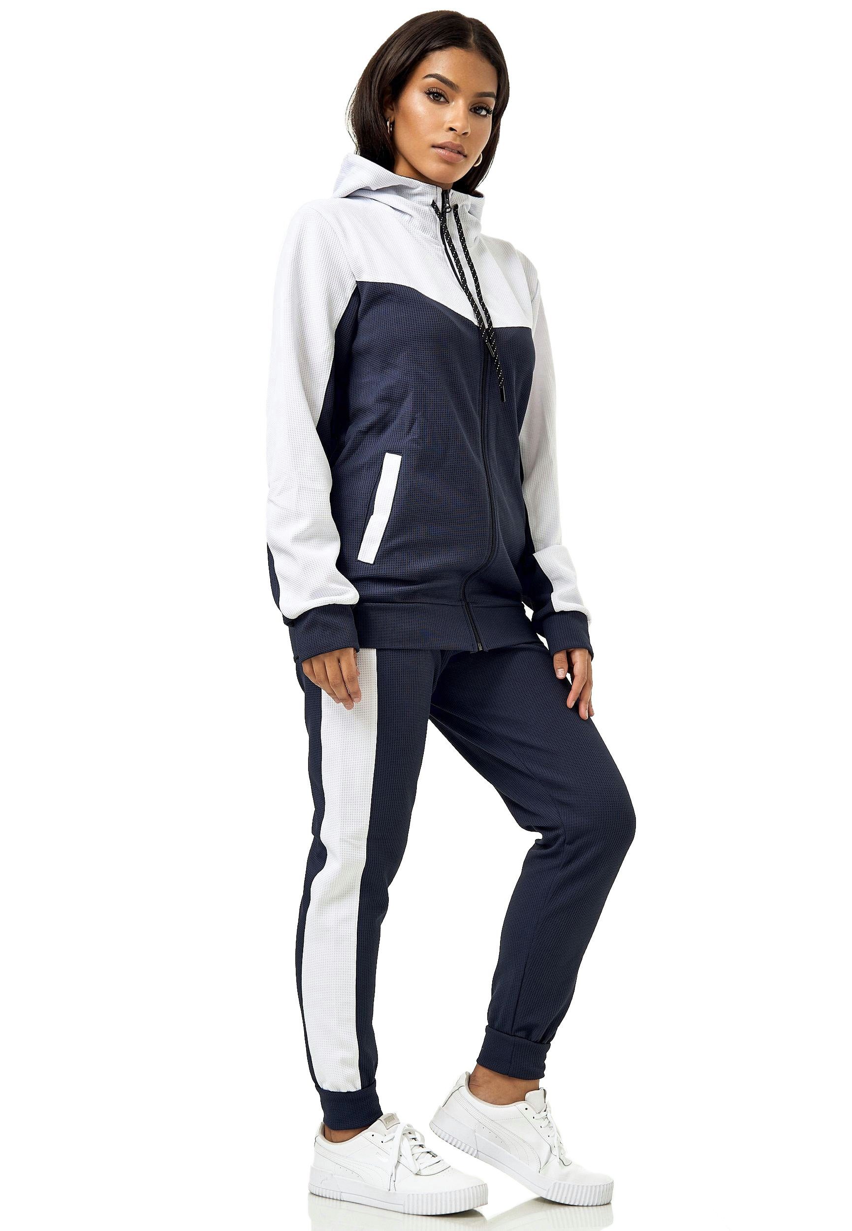 L.gonline Freizeitanzug Damen Trainingsanzug, Jogginganzug mit Kapuzenjacke, 0986 (Kapuzenjacke mit Reißverschluss, Hose, 2-tlg), Fitness Freizeit Casual